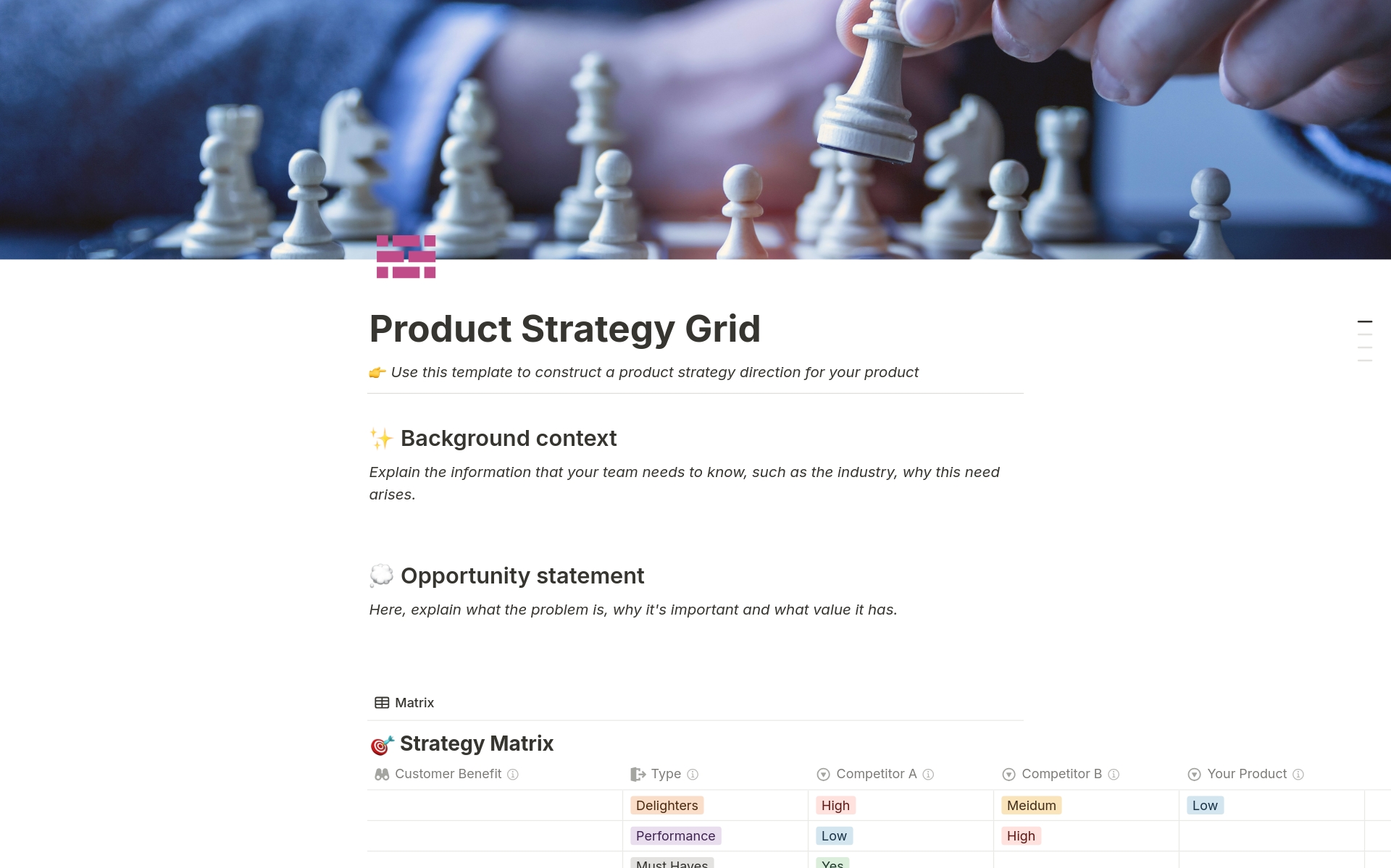 Product Strategy Grid Template by Innovators Unboxed | Notion Marketplace