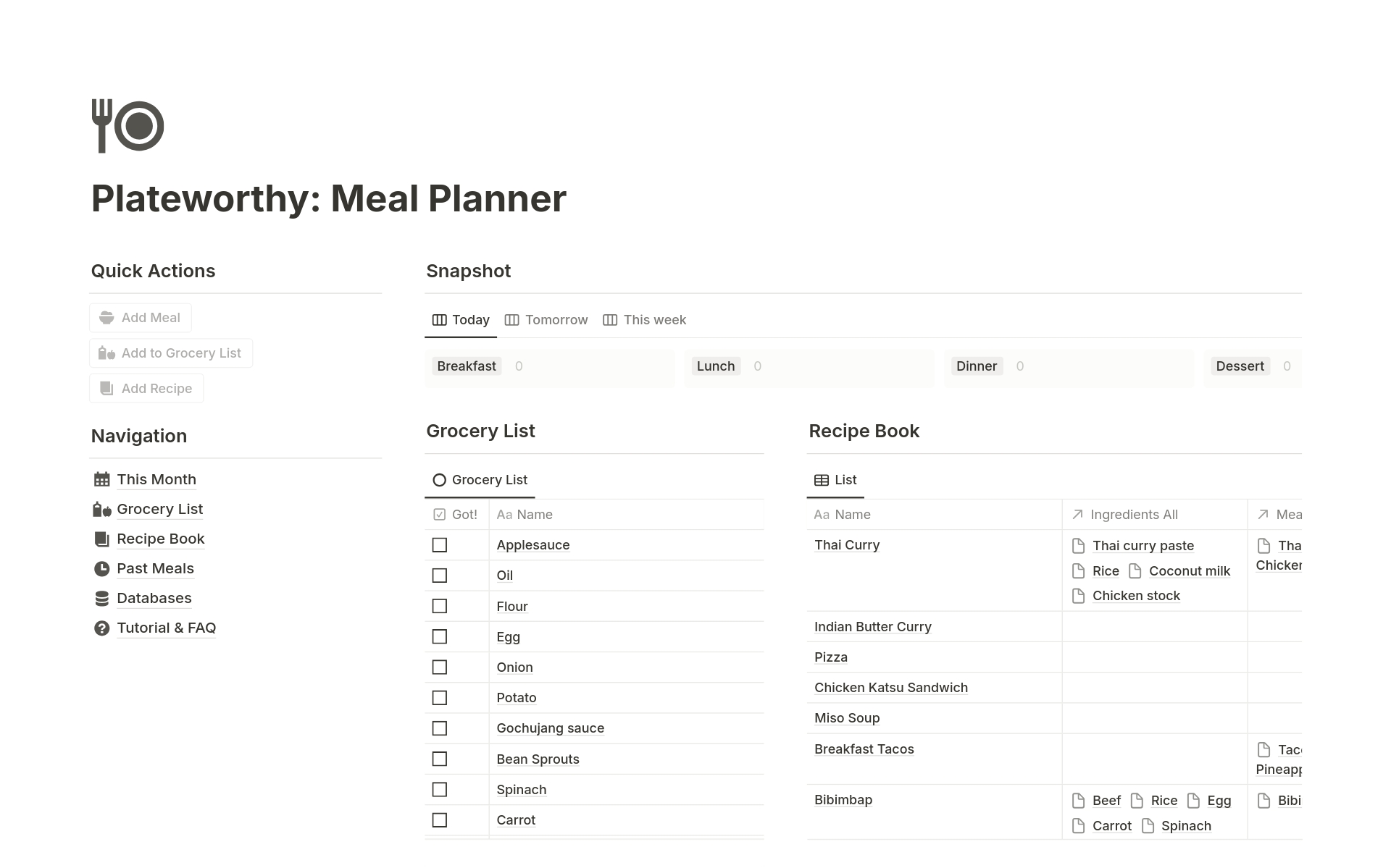 Uma prévia do modelo para Plateworthy: Meal Planner