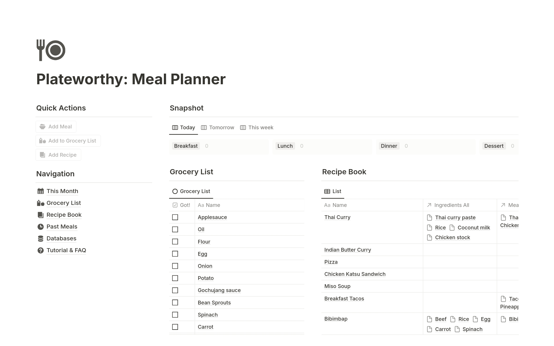 Plateworthy: Meal Planner Template by TigerBay | Notion Marketplace