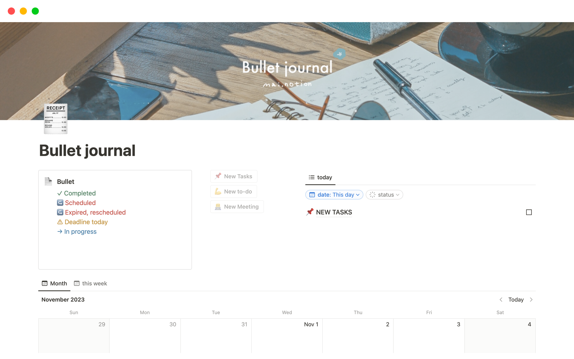 A template preview for Automatic Bullet journal 