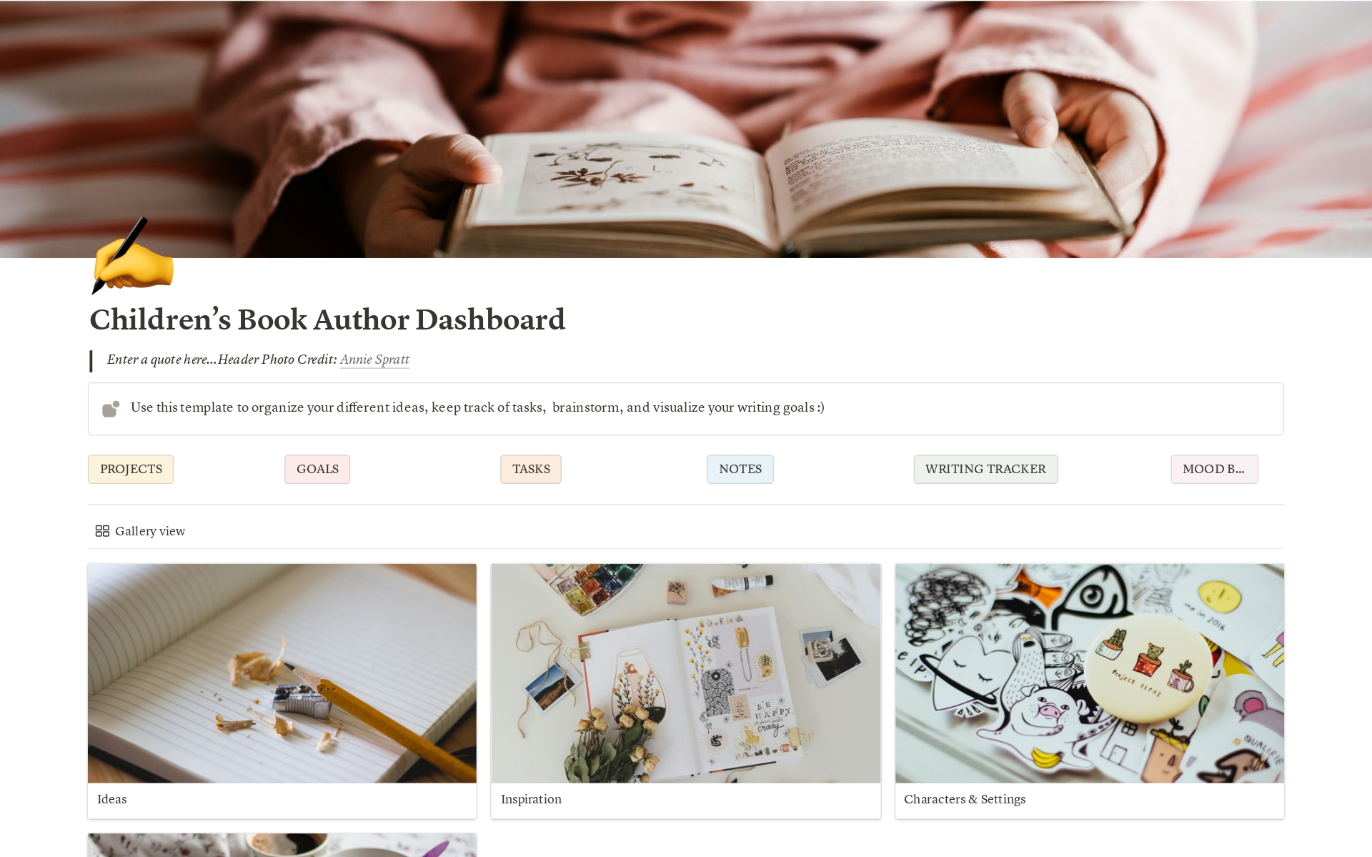 A template preview for Children's Book Author Dashboard