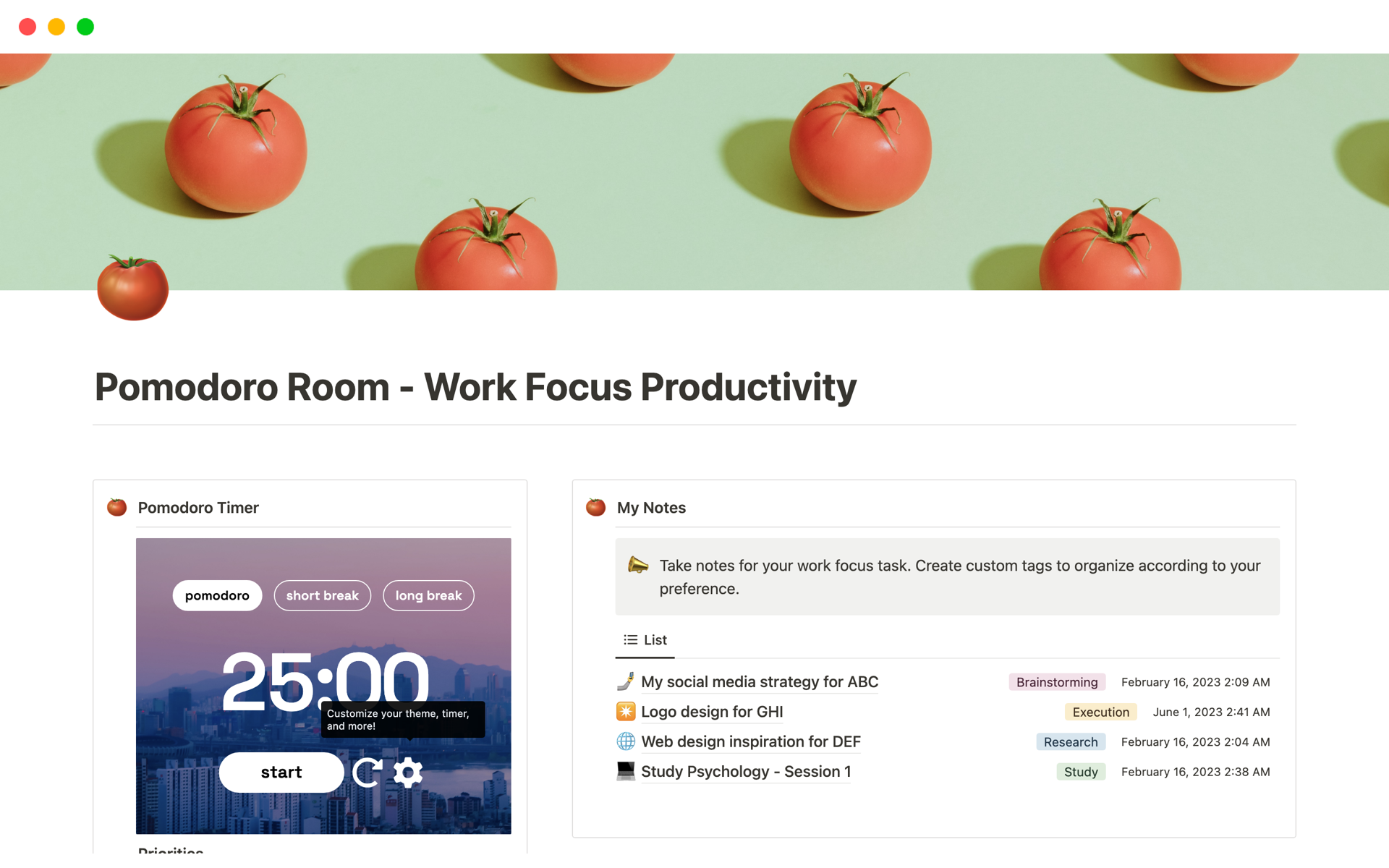 A template preview for Pomodoro Room - Work Focus Productivity