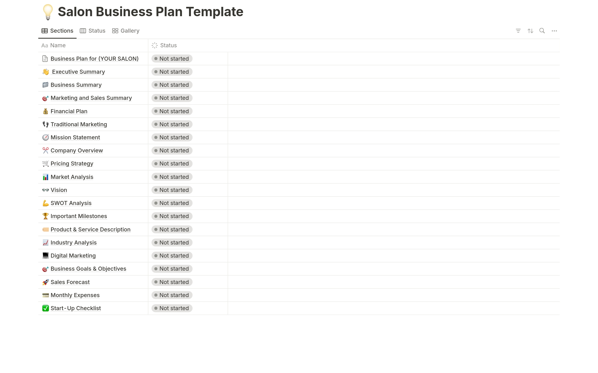Uma prévia do modelo para The Salon Business Plan Guide and Checklist