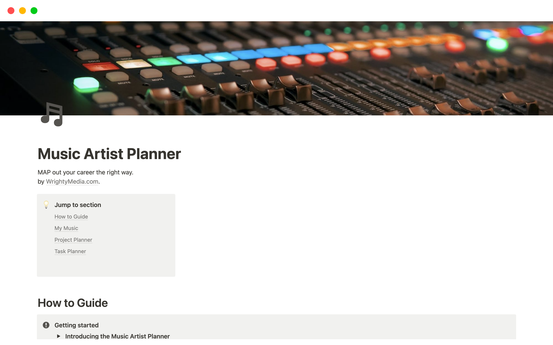 A template preview for Music Artist Planner 