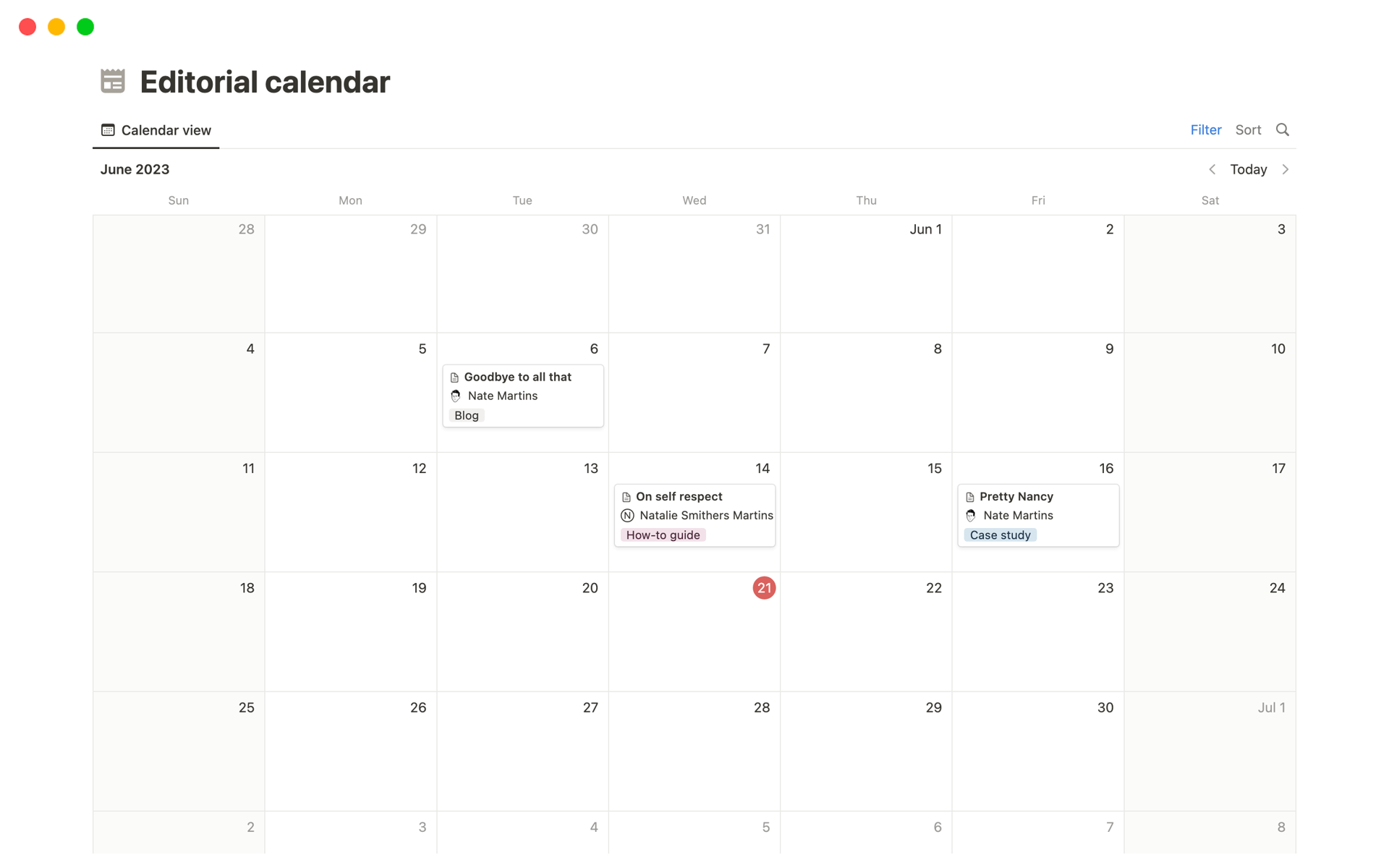 Editorial Calendar Notion Template