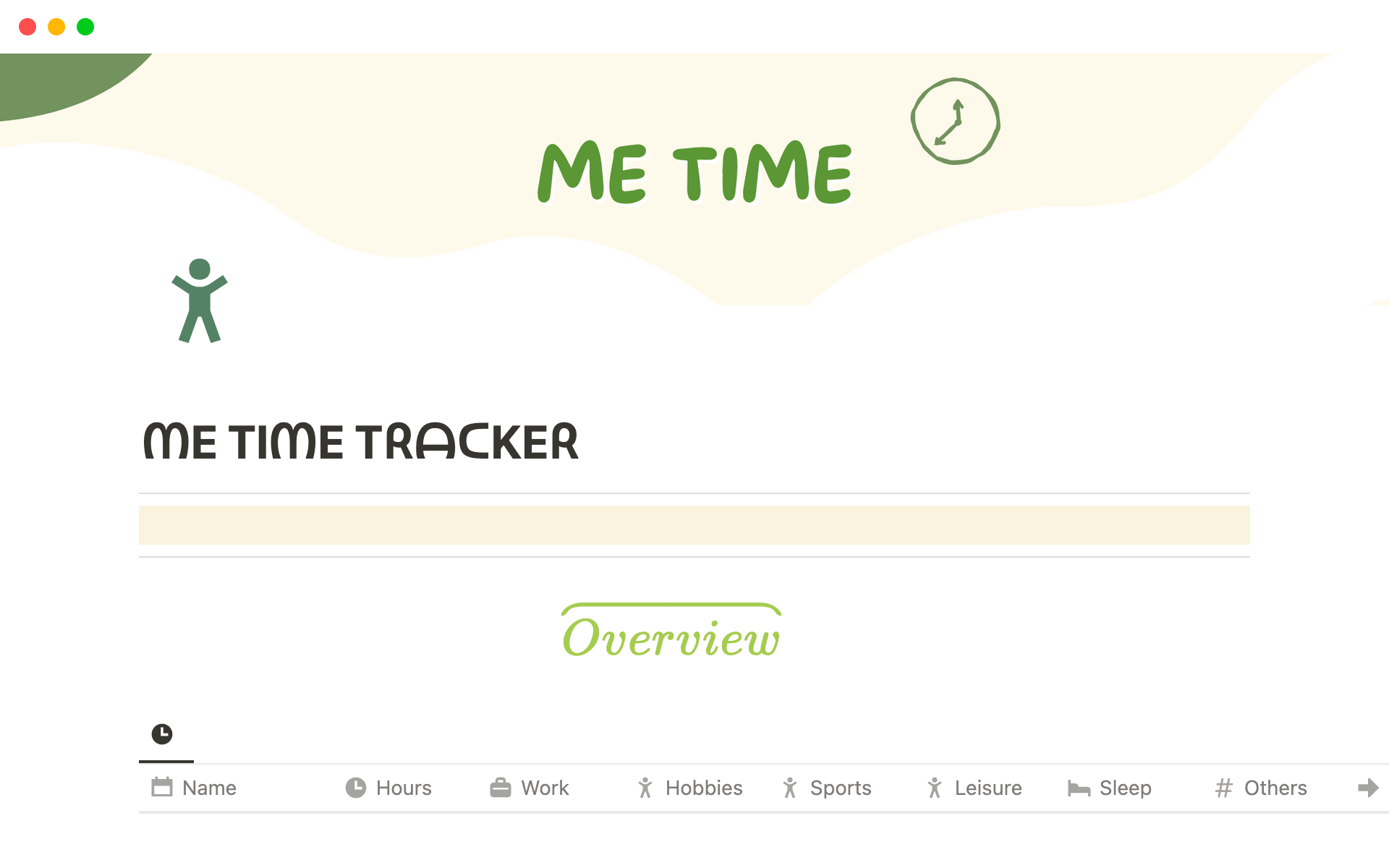 A template preview for Me Time Tracker