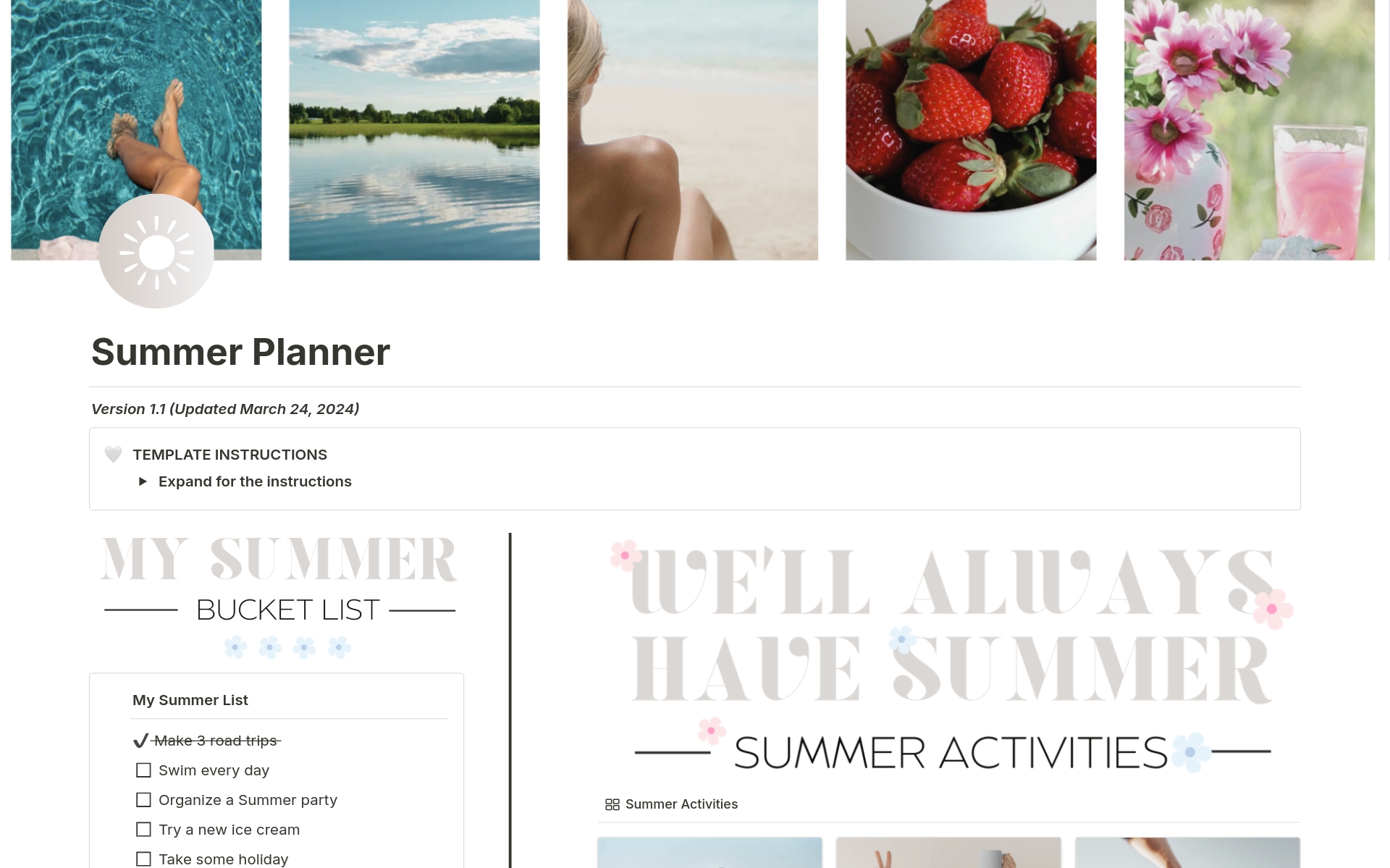 A template preview for Summer Planner
