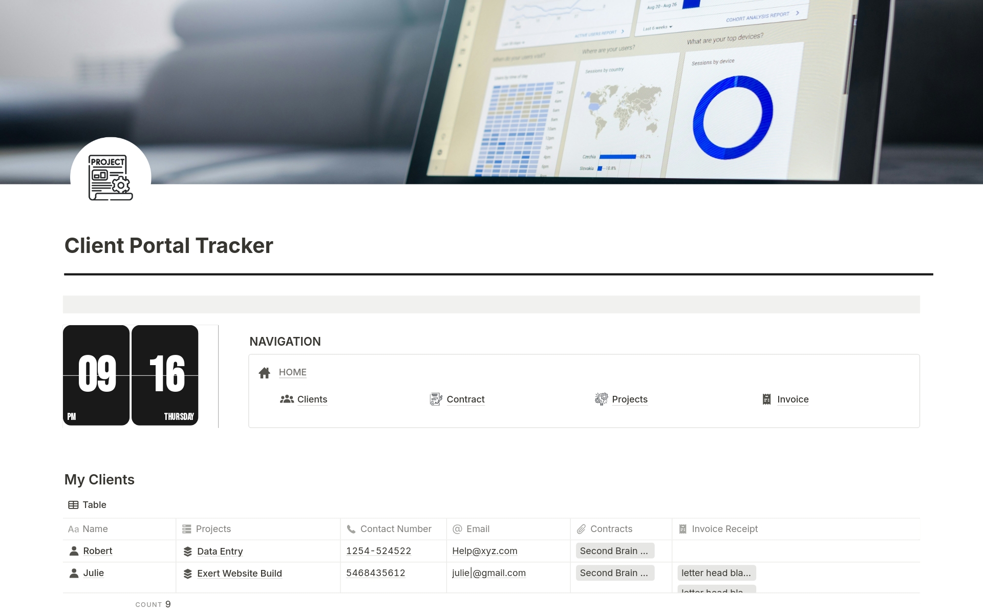 Eine Vorlagenvorschau für Client Portal Tracker