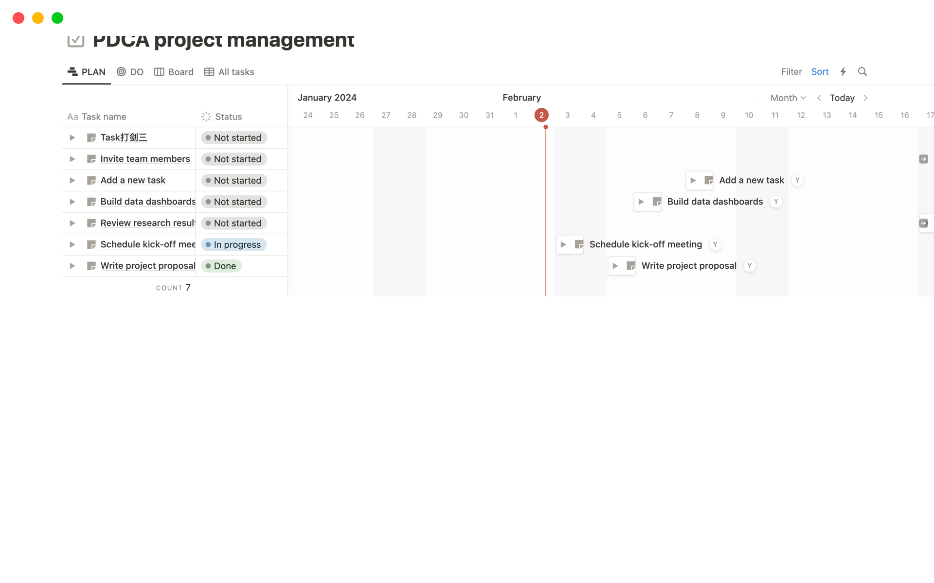 PDCA project managementのテンプレートのプレビュー