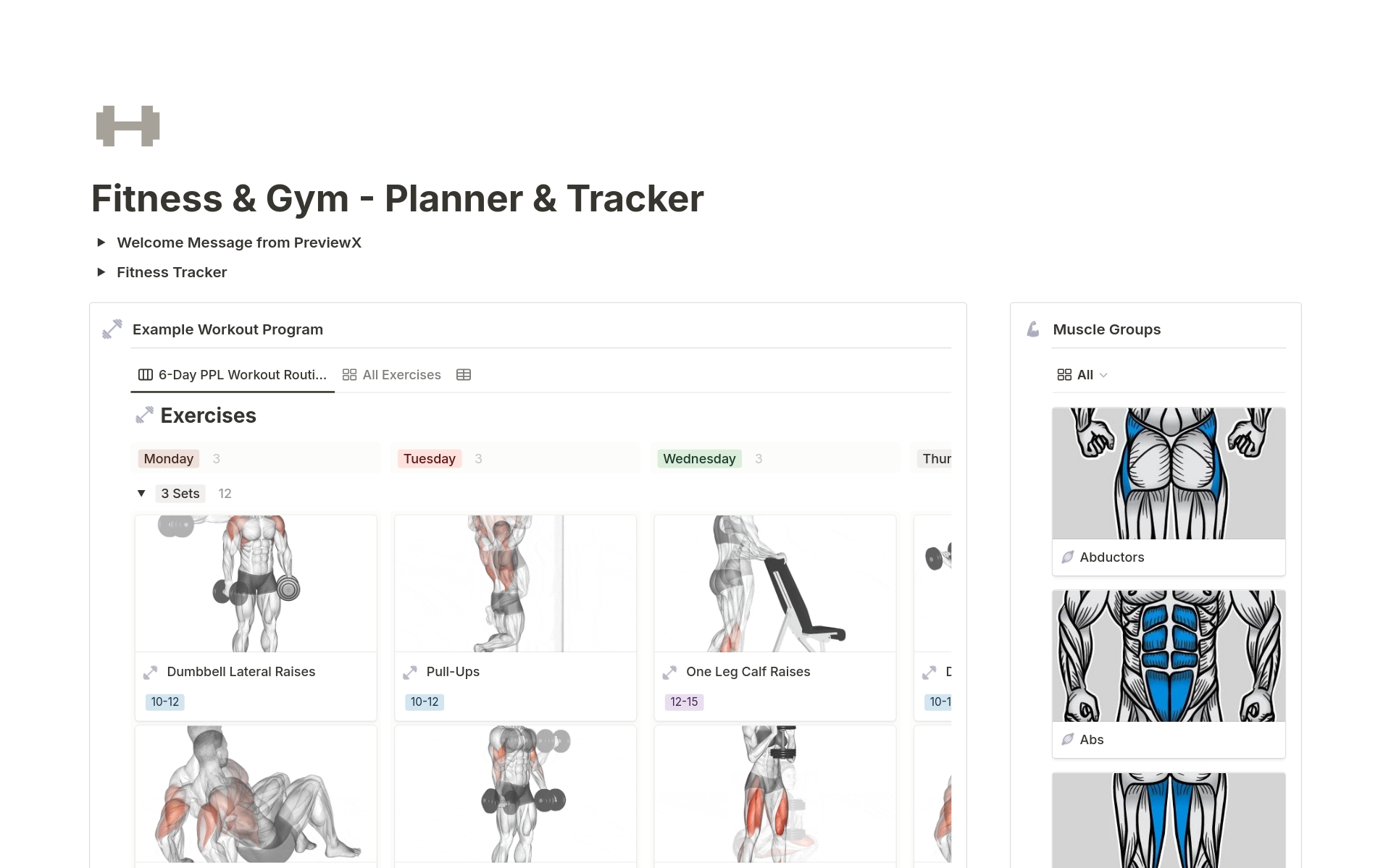 A template preview for Fitness & Gym - Planner & Tracker