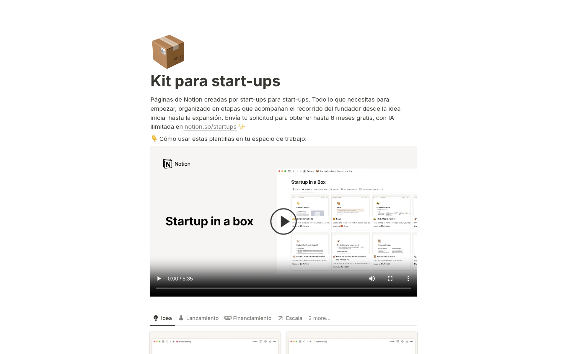 Vista previa de una plantilla para Kit para start-ups