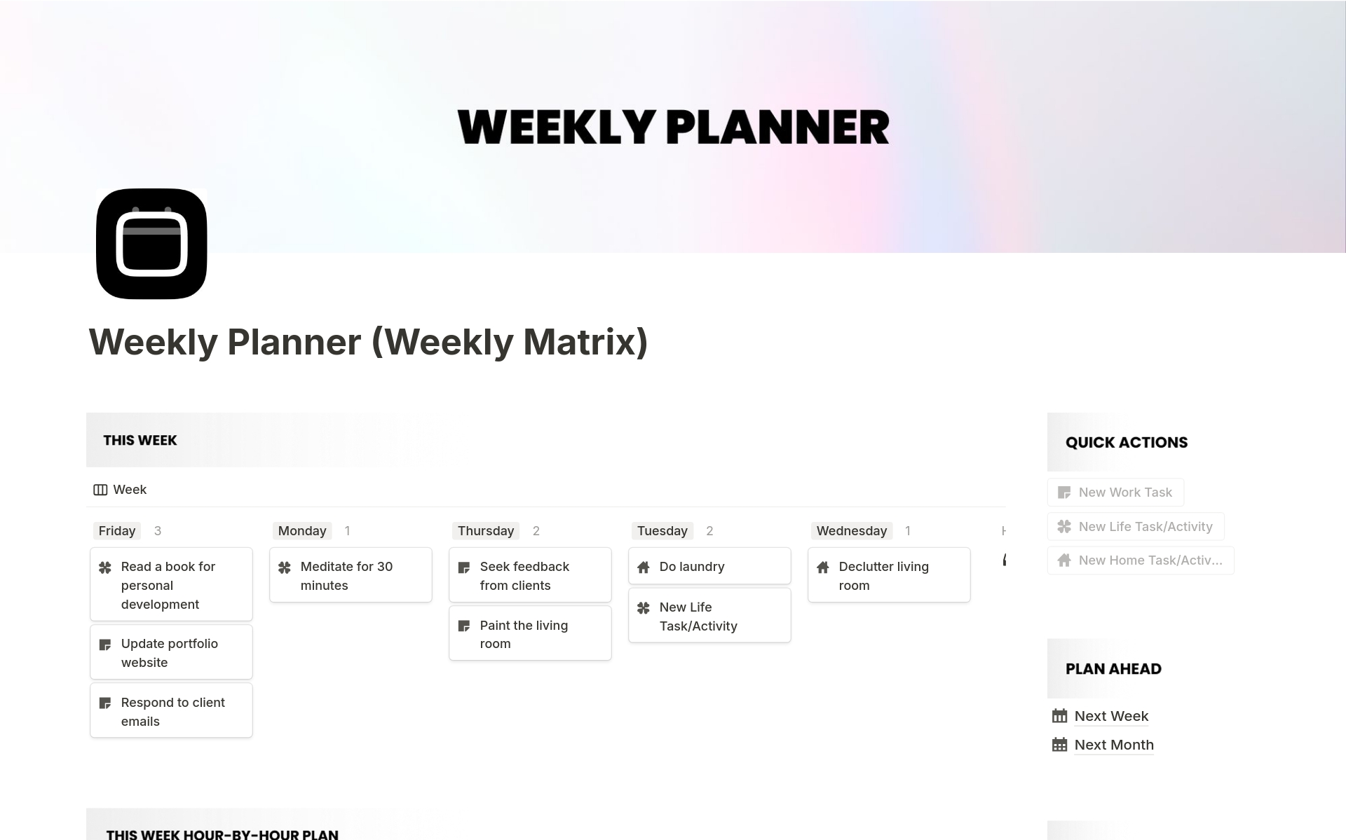 A template preview for Weekly Planner (Weekly Matrix)