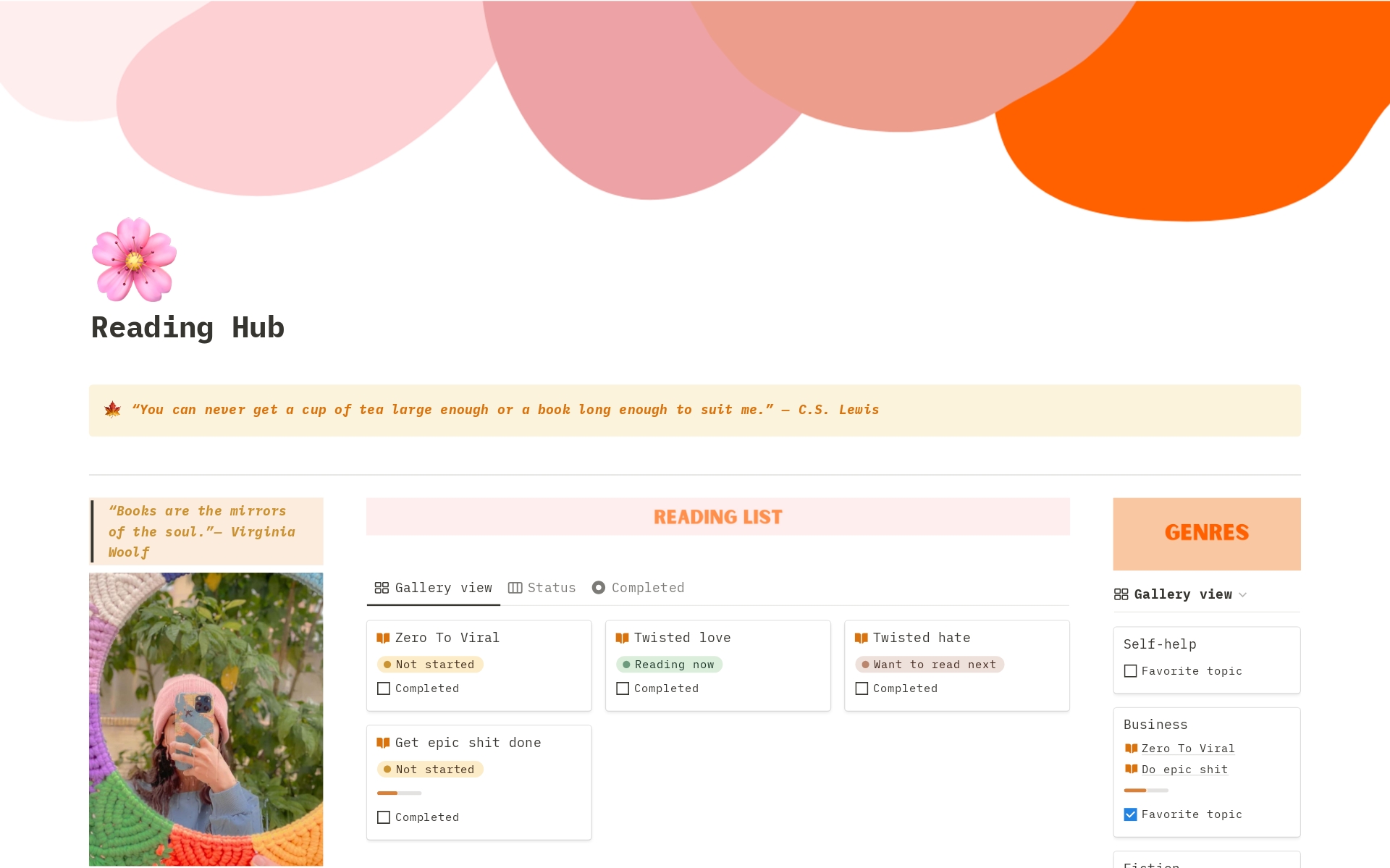 Reading Hub Notion Template