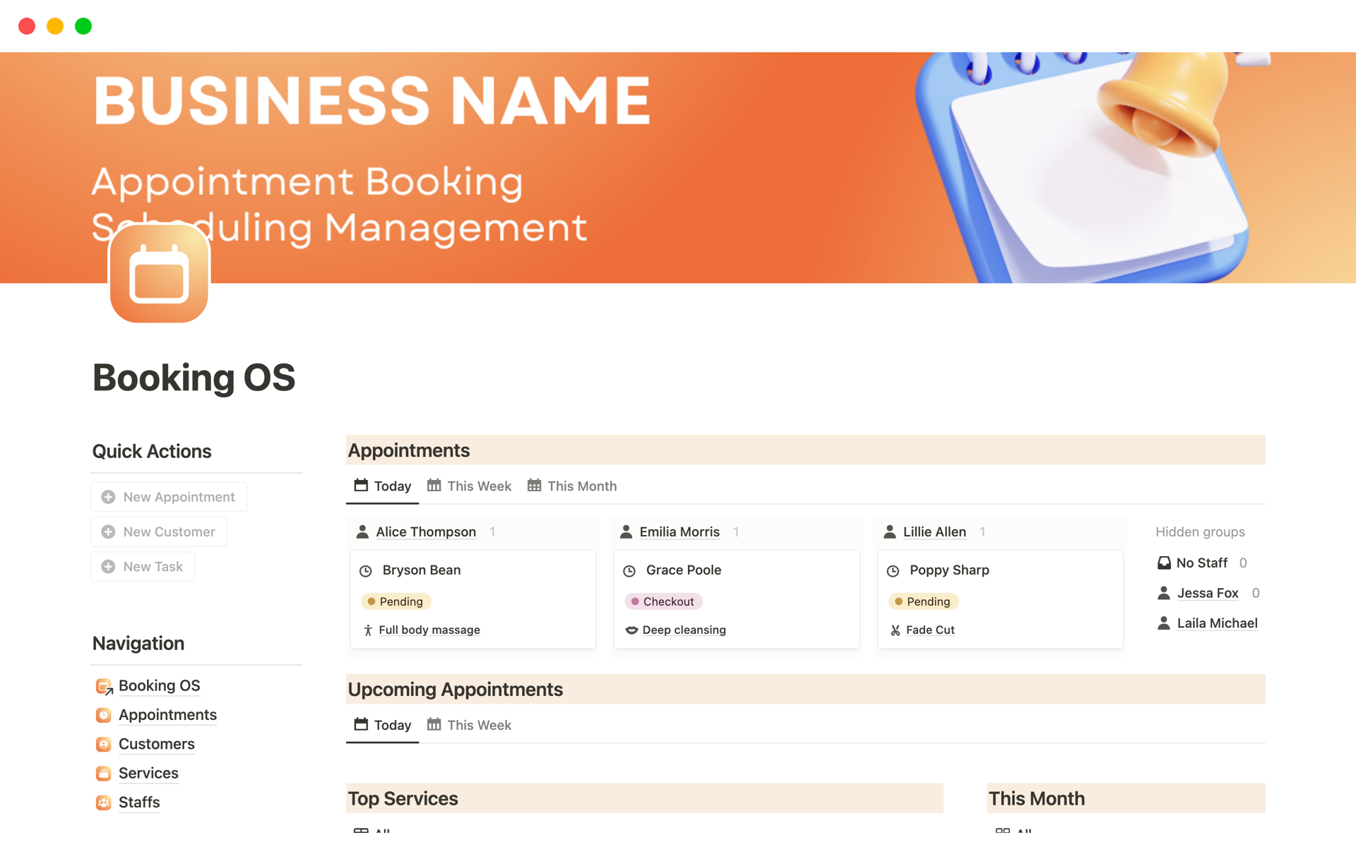 A template preview for Booking OS