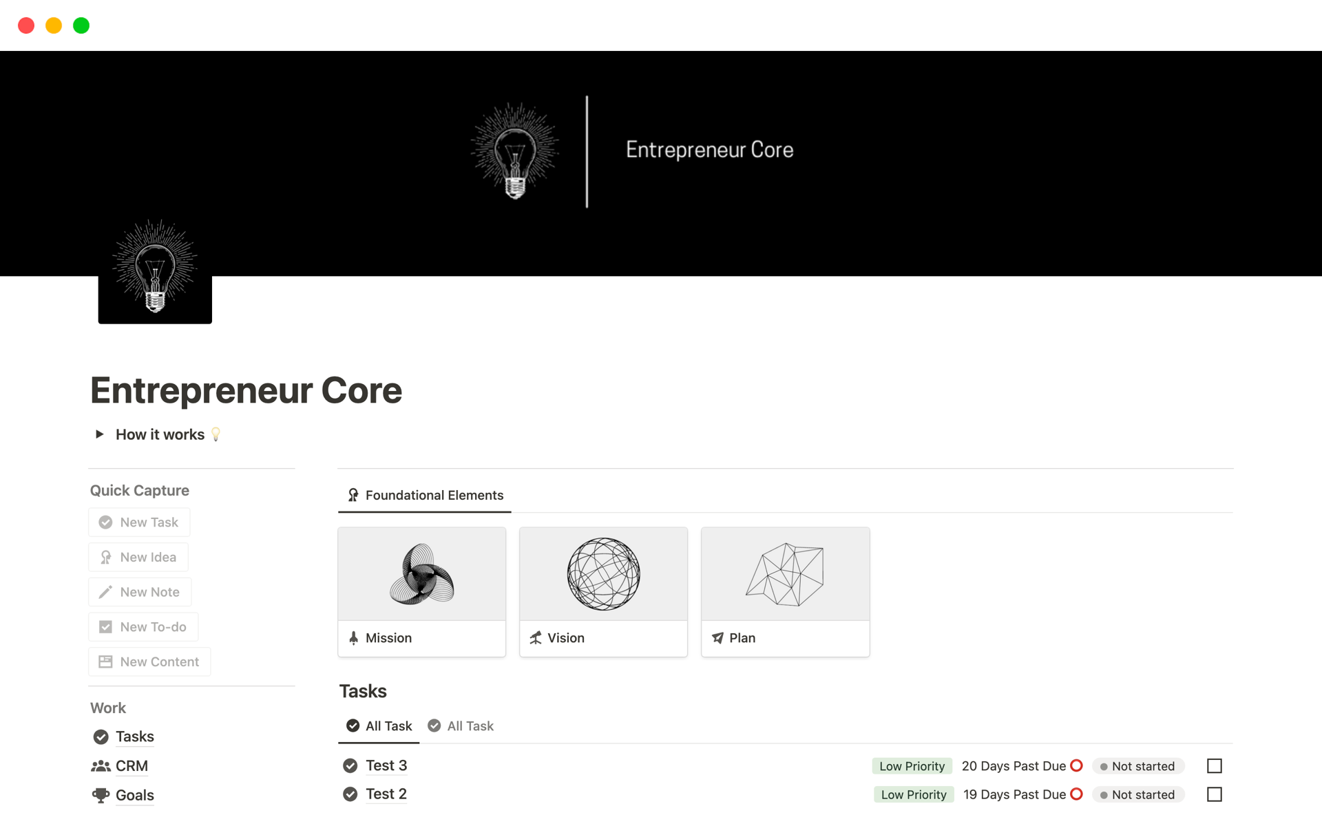 Vista previa de una plantilla para Entrepreneur Core