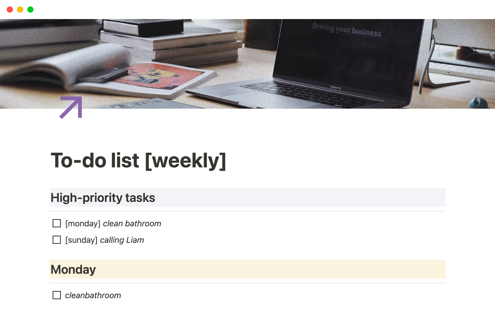 A template preview for To-do list [weekly]