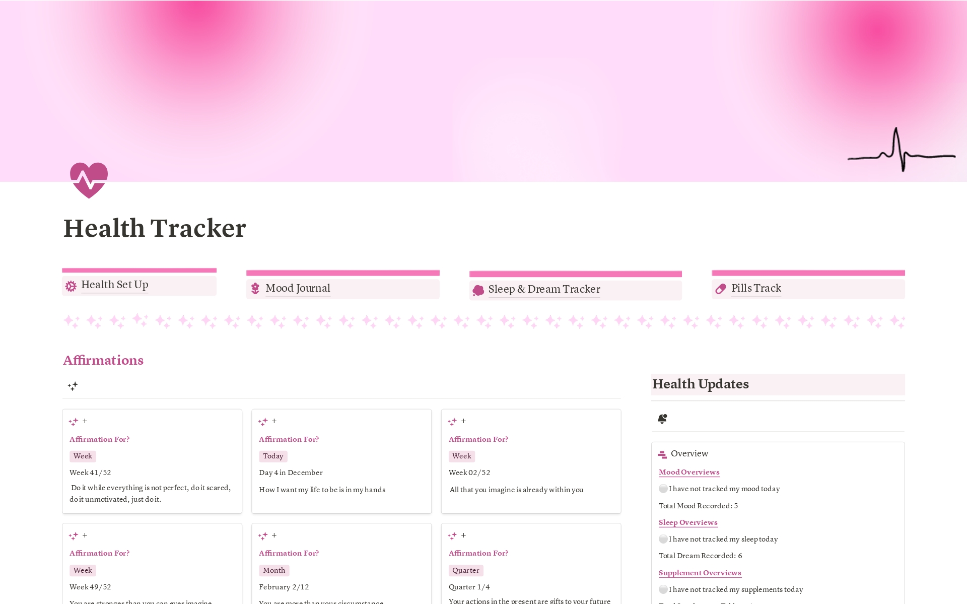 Vista previa de una plantilla para Simple Health Tracker