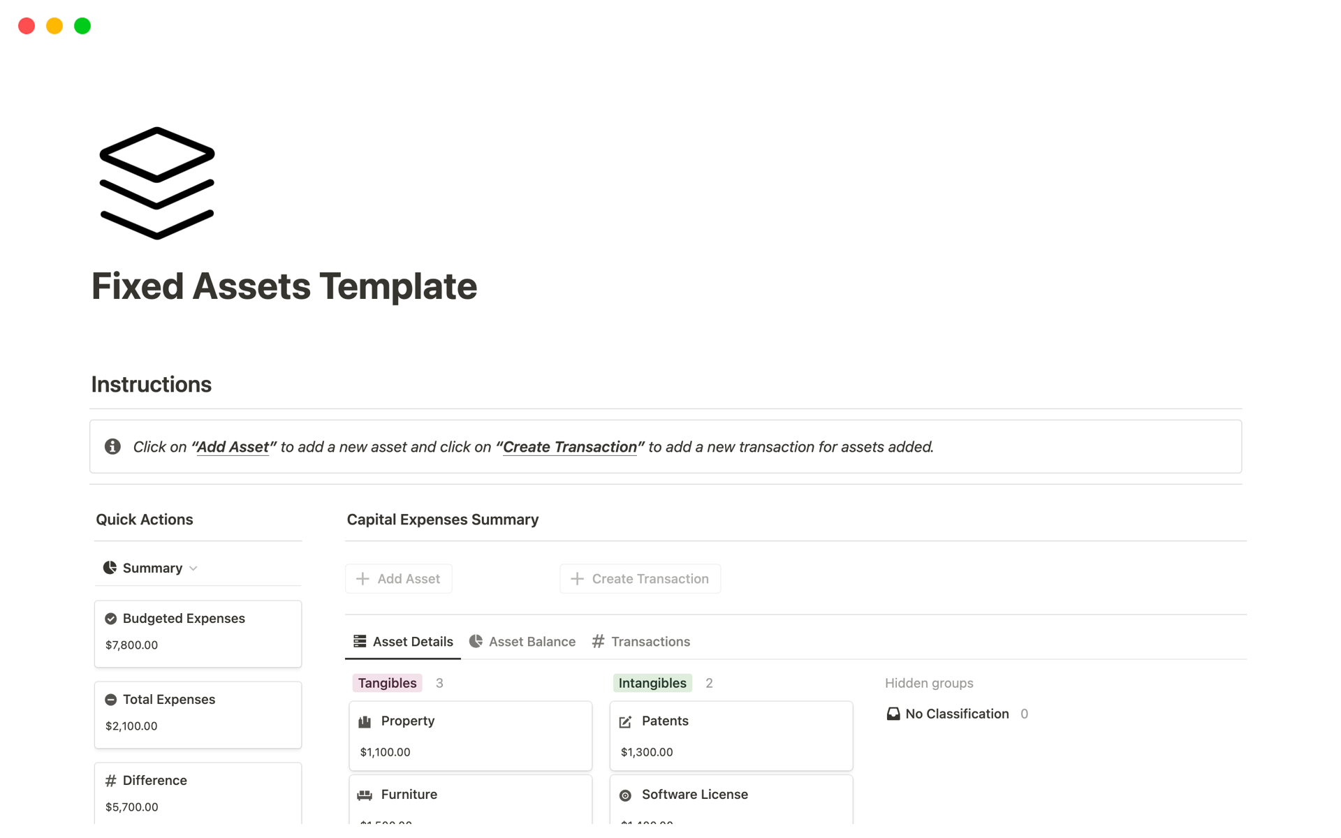 Fixed Assets Notion Template