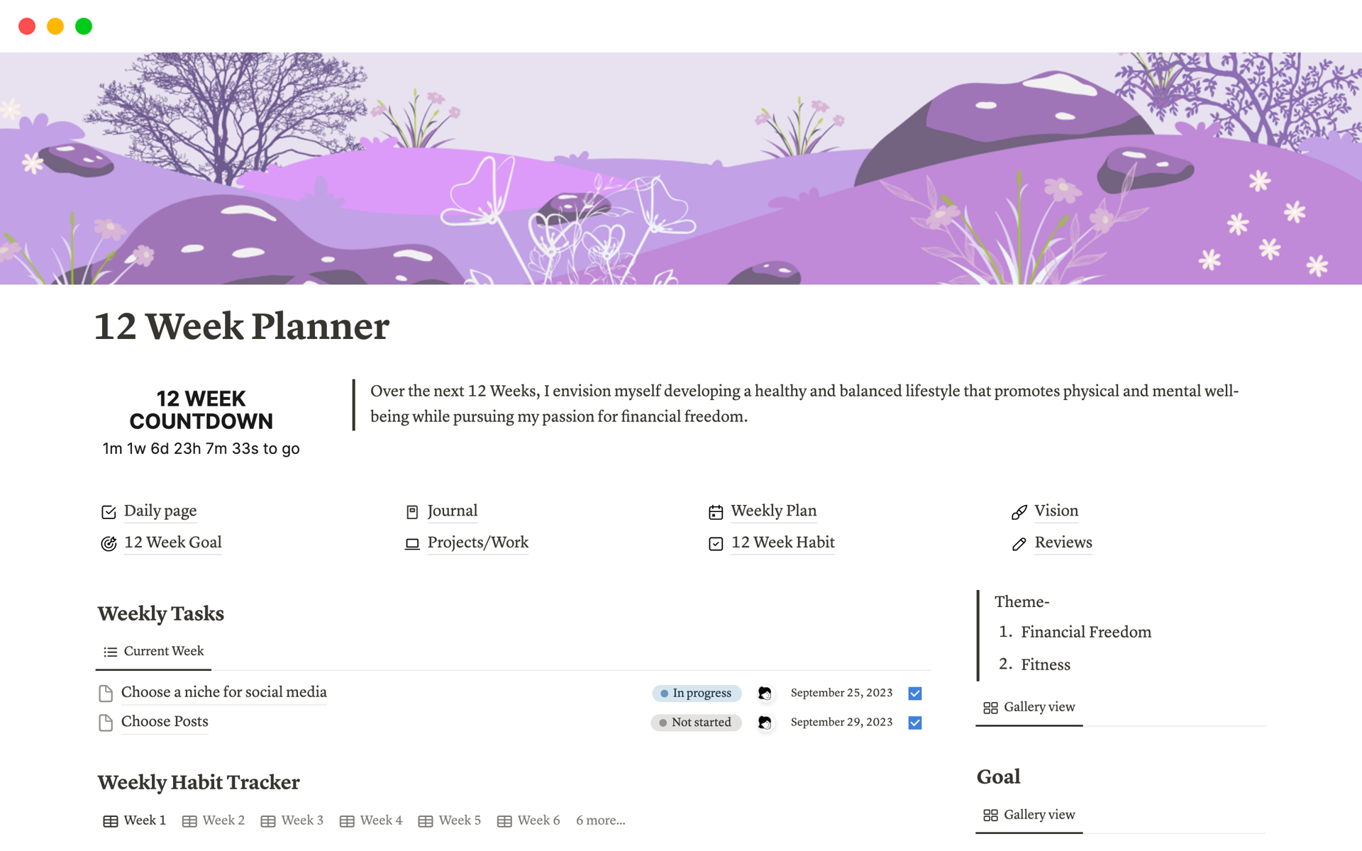 A template preview for 12 Week Planner