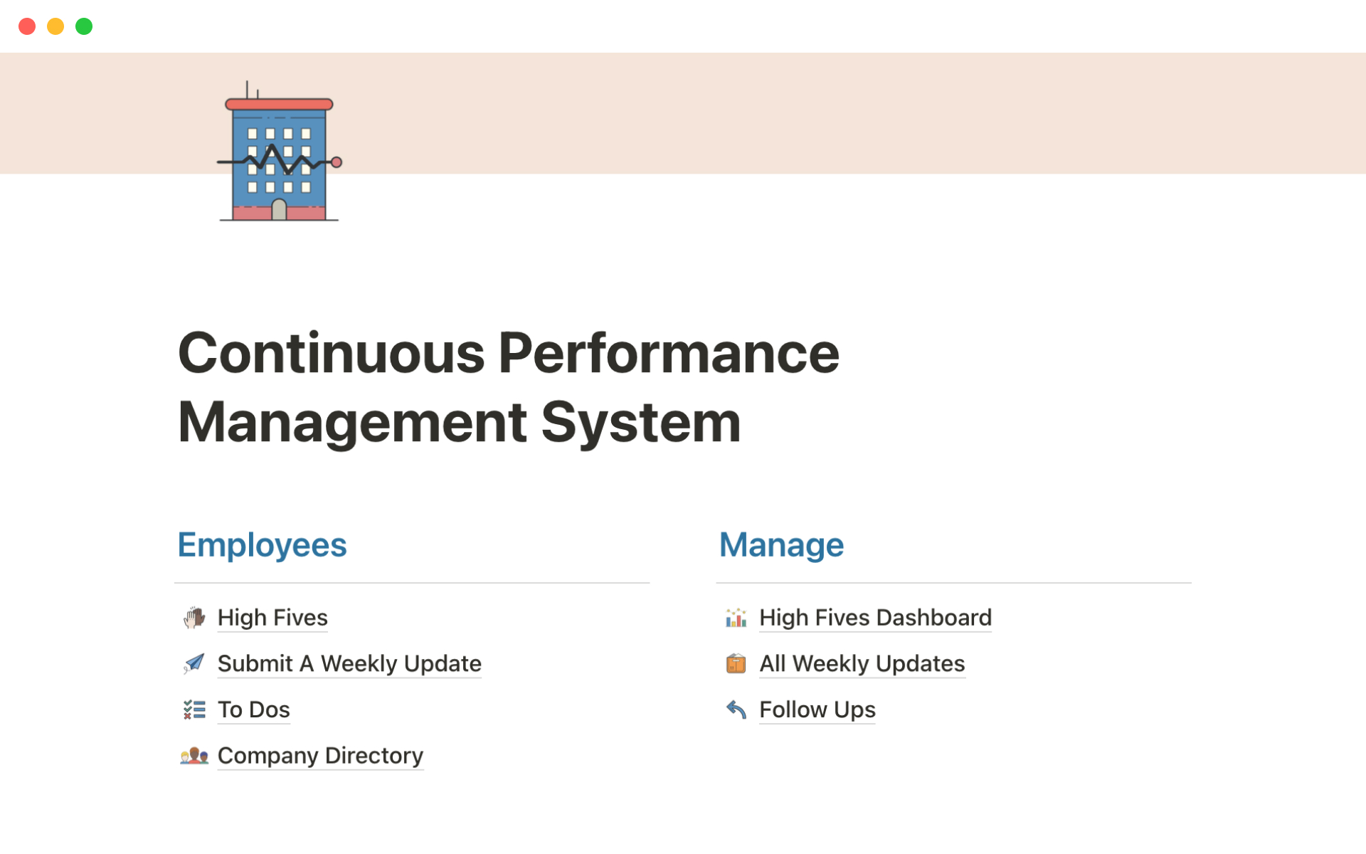 A template preview for Continuous performance management system
