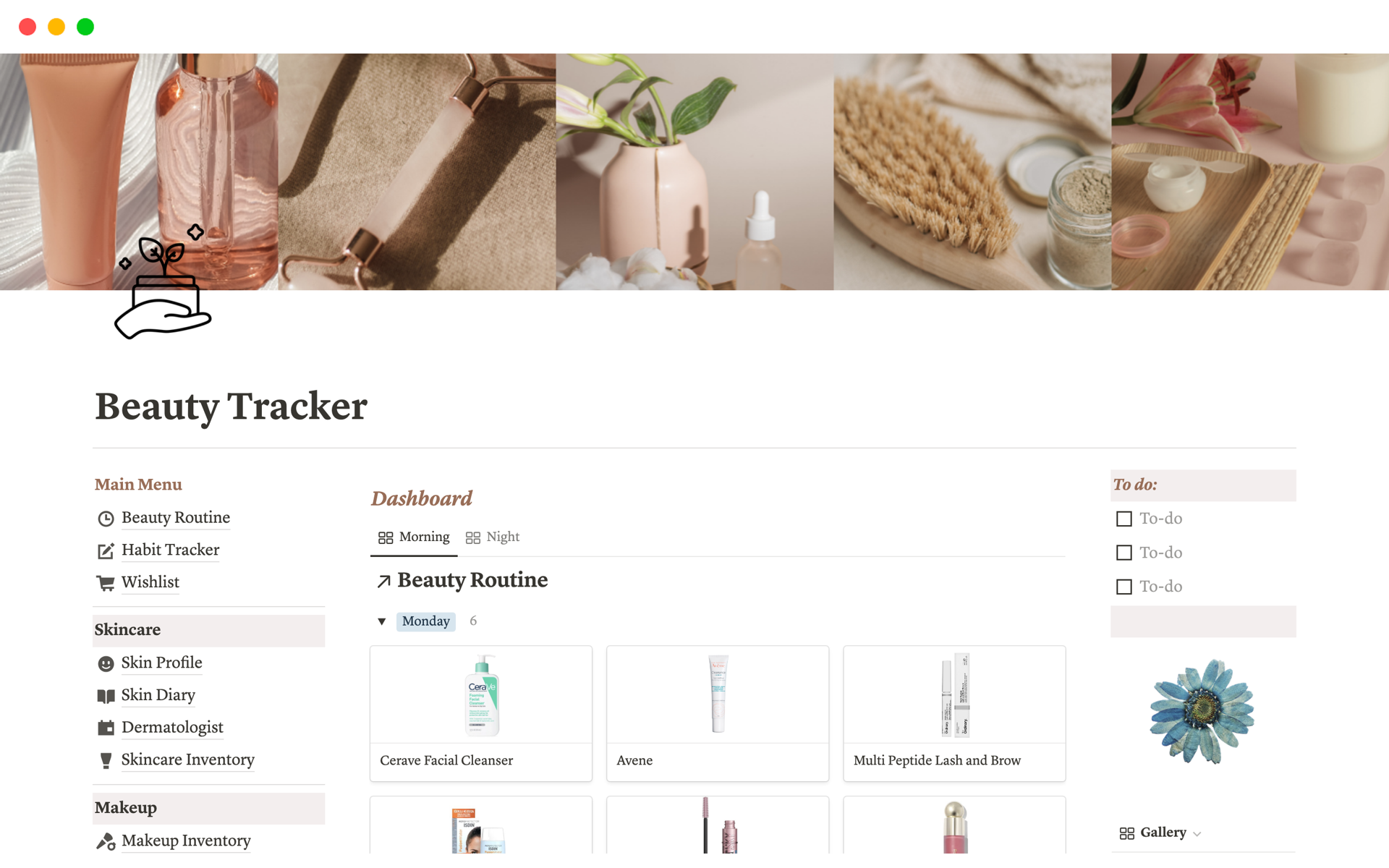 A template preview for Beauty Tracker, Skincare Routine, Makeup Organizer