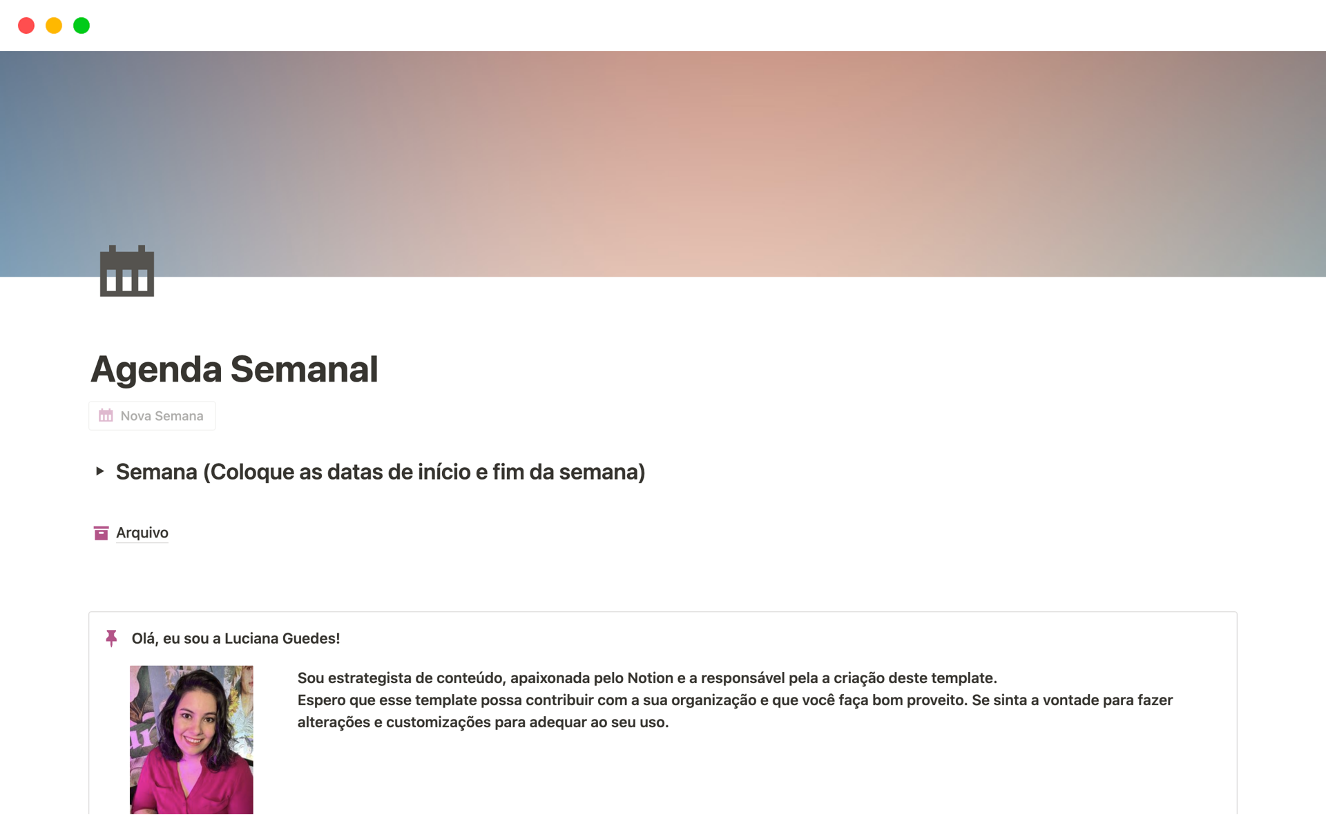 A template preview for Agenda Semanal 