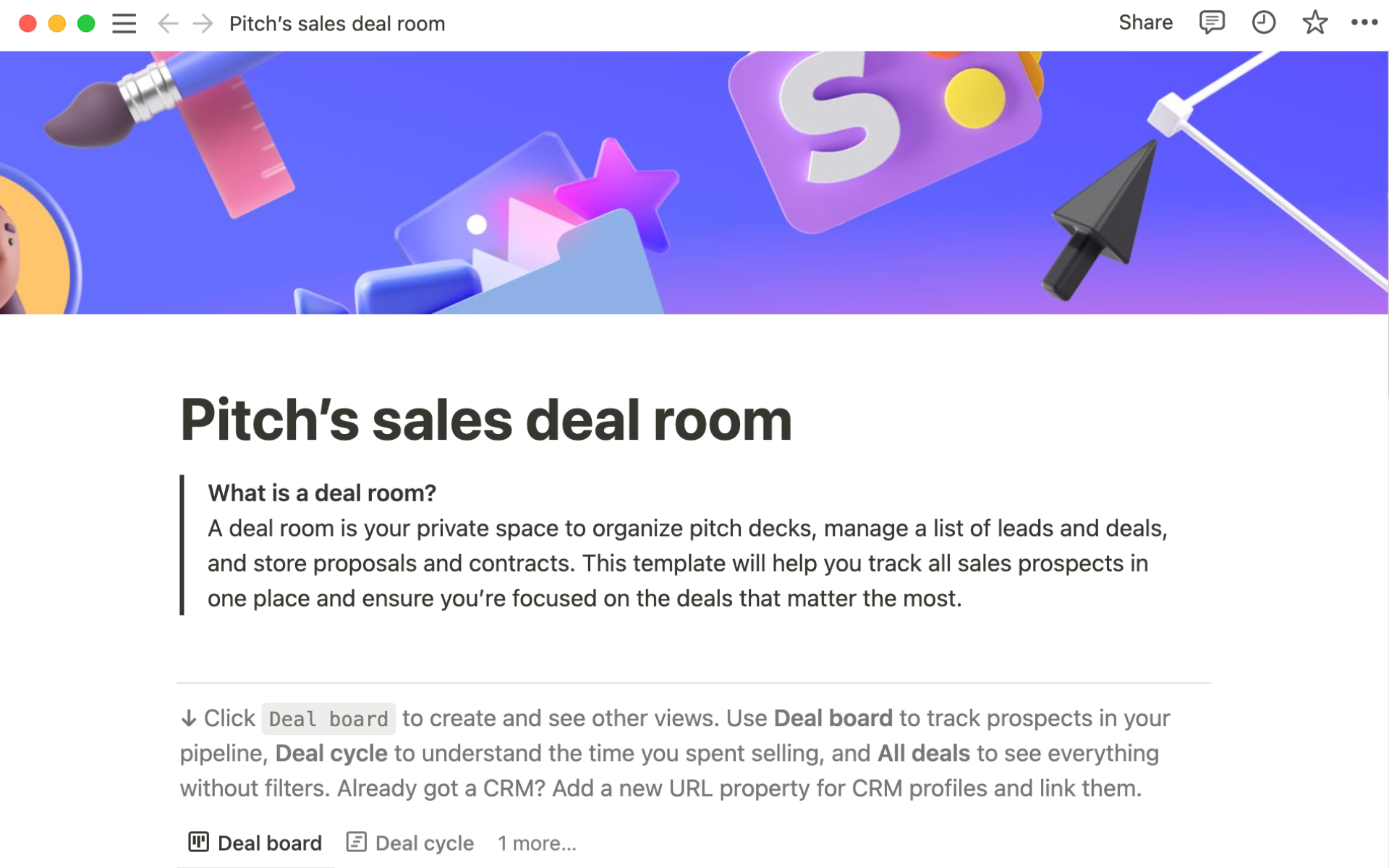 A template preview for Pitch’s sales deal room
