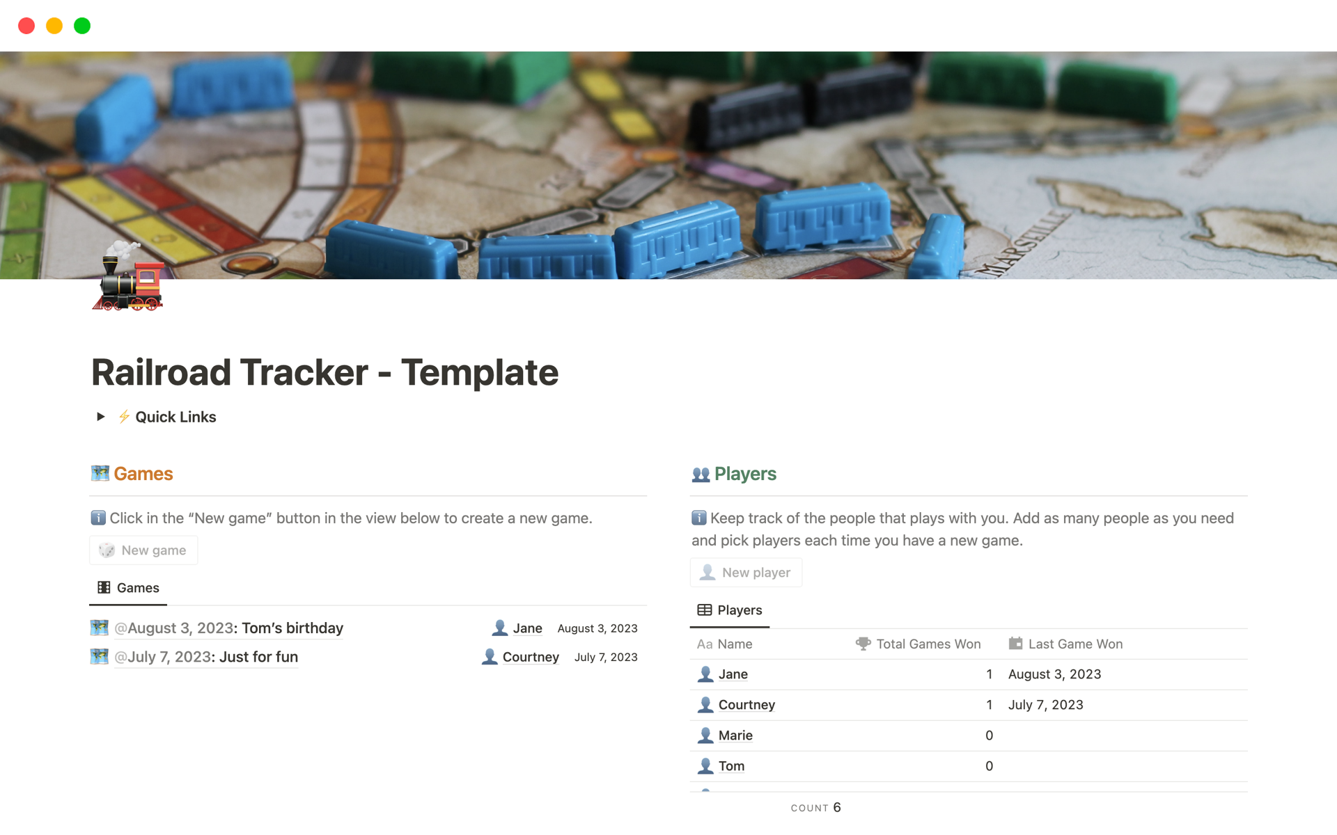 A template preview for Railroad Tracker