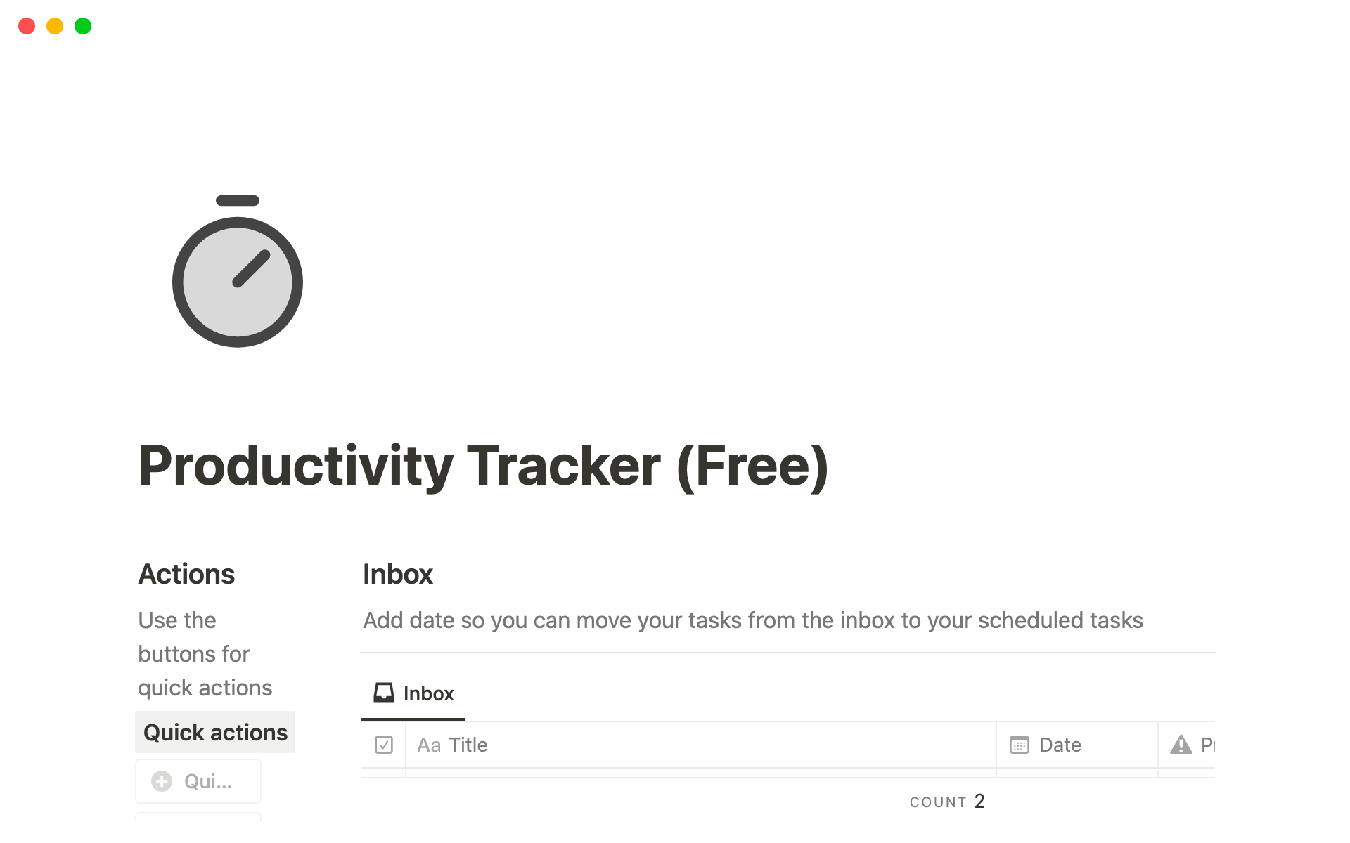 Mallin esikatselu nimelle Notion Productivity Tracker