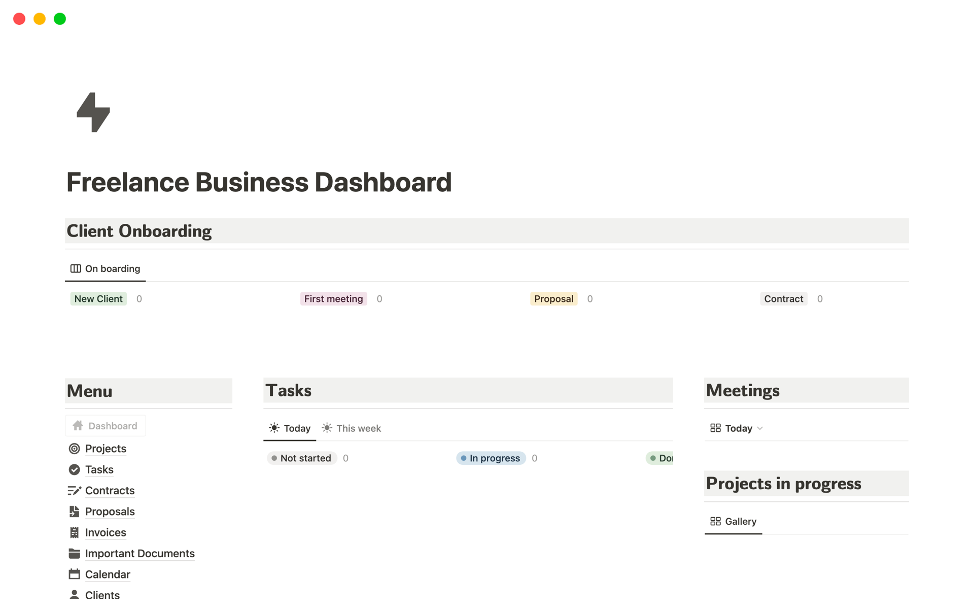 A template preview for Freelance Business Dashboard