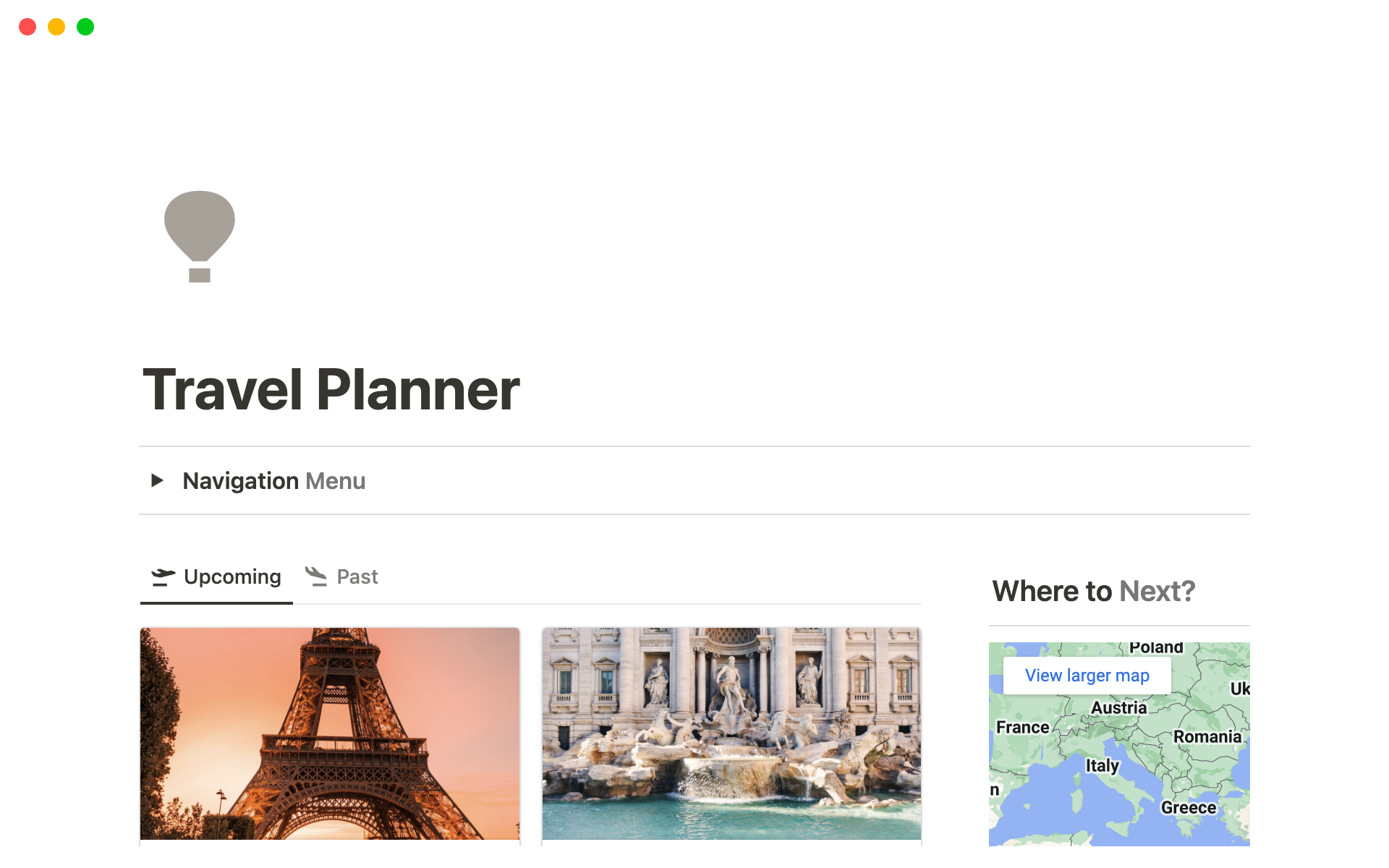 The Ultimate Travel Planner is a comprehensive trip planning template, that help you effortlessly organize all aspects of your travels.