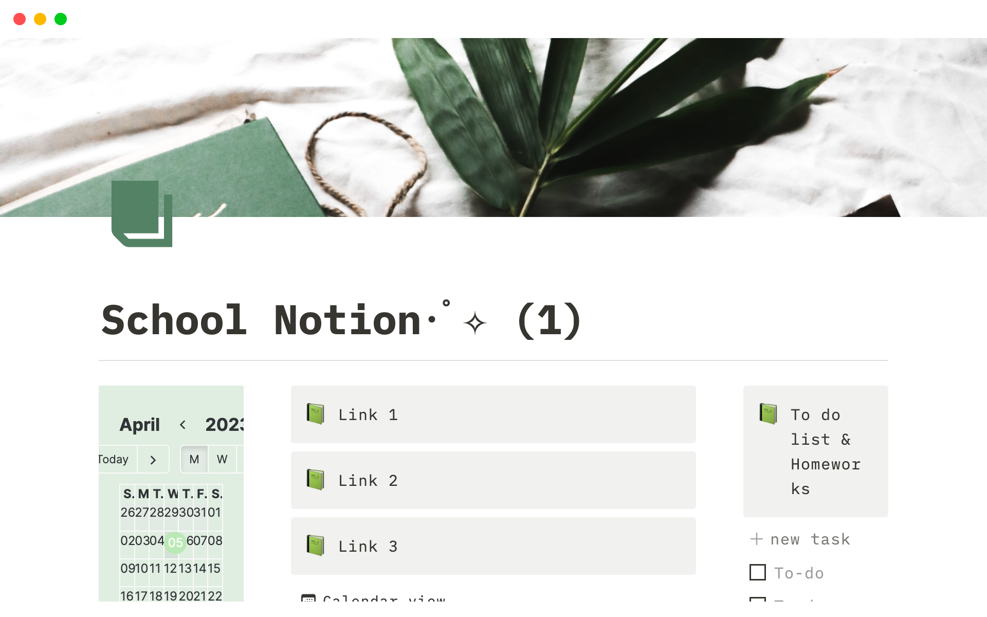 A template preview for School Notion
