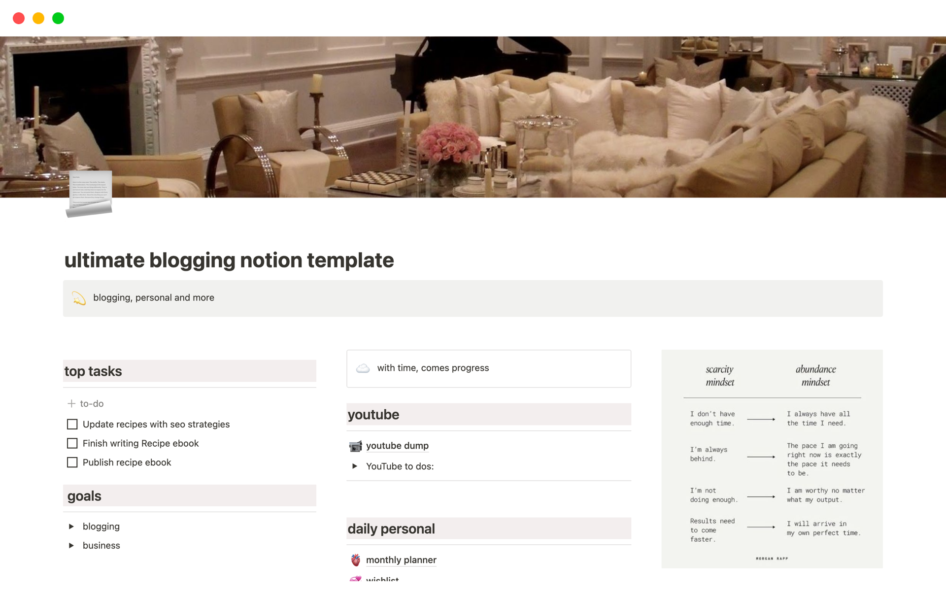 A template preview for Aesthetic Ultimate Blogging Notion Template