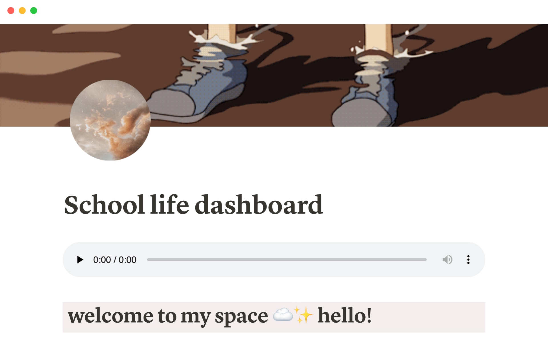Eine Vorlagenvorschau für School life dashboard