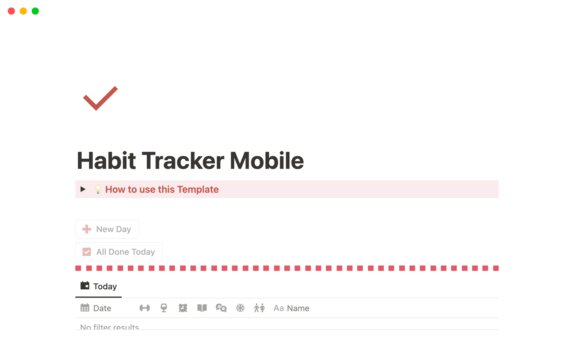 En forhåndsvisning av mal for Habit Tracker Mobile