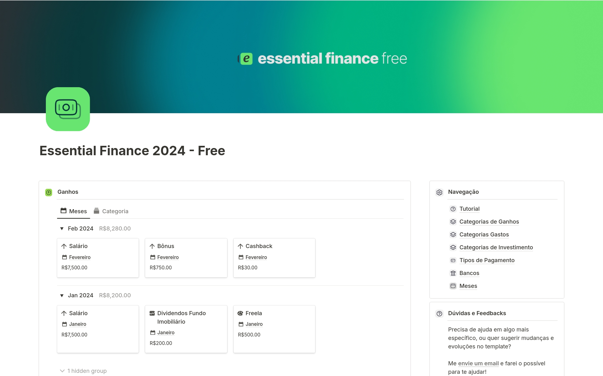 Uma prévia do modelo para Essential Finance 2024 - Free