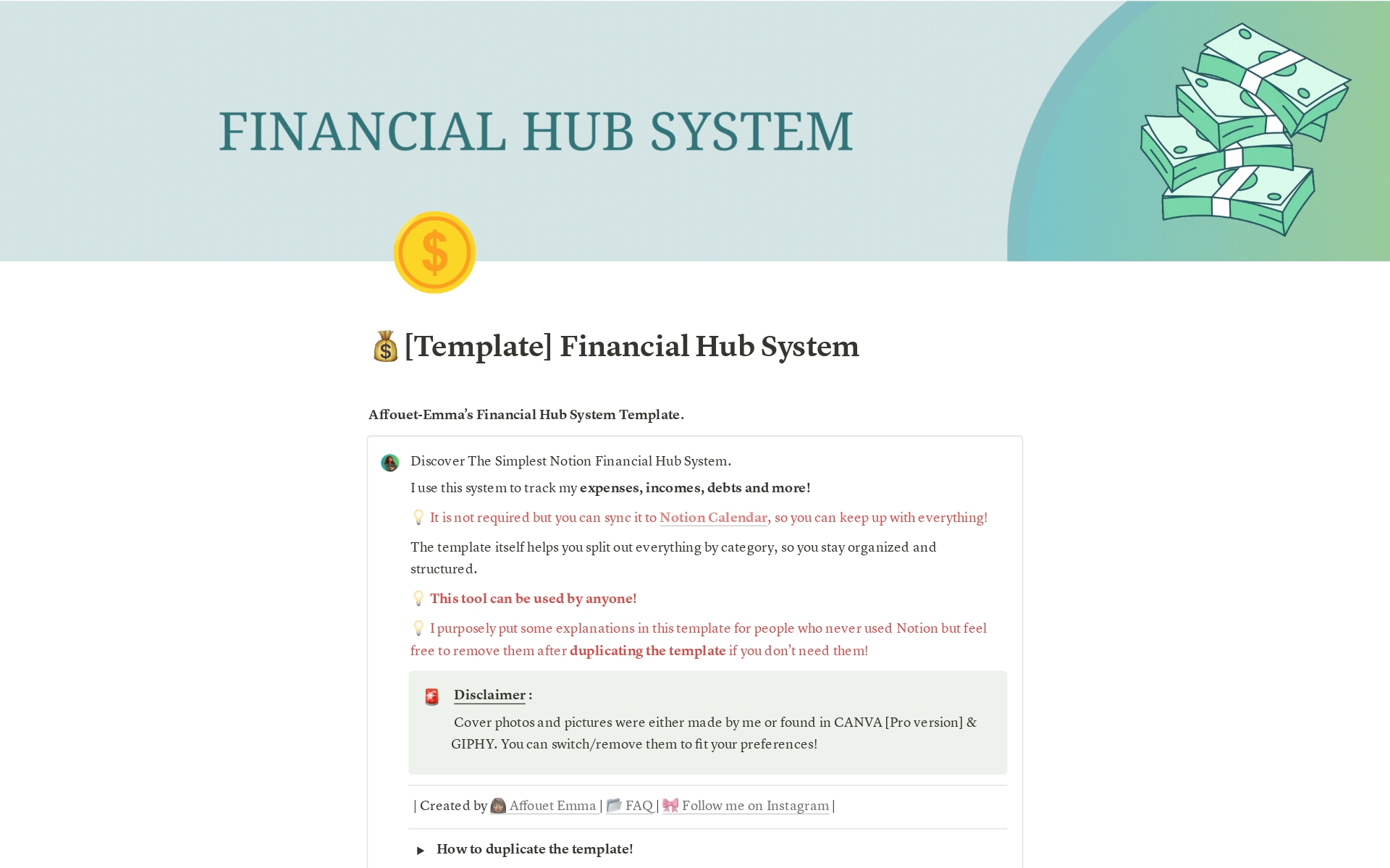 A template preview for Financial Hub System