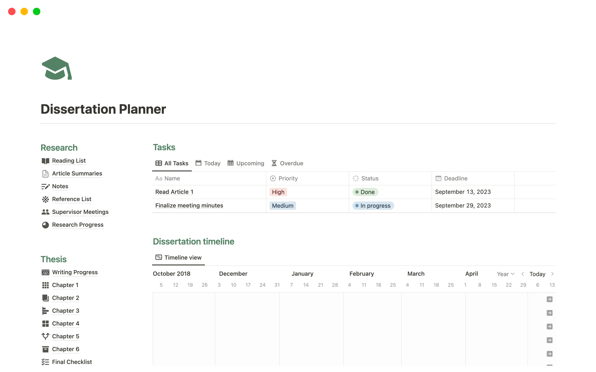 A template preview for Dissertation Planner