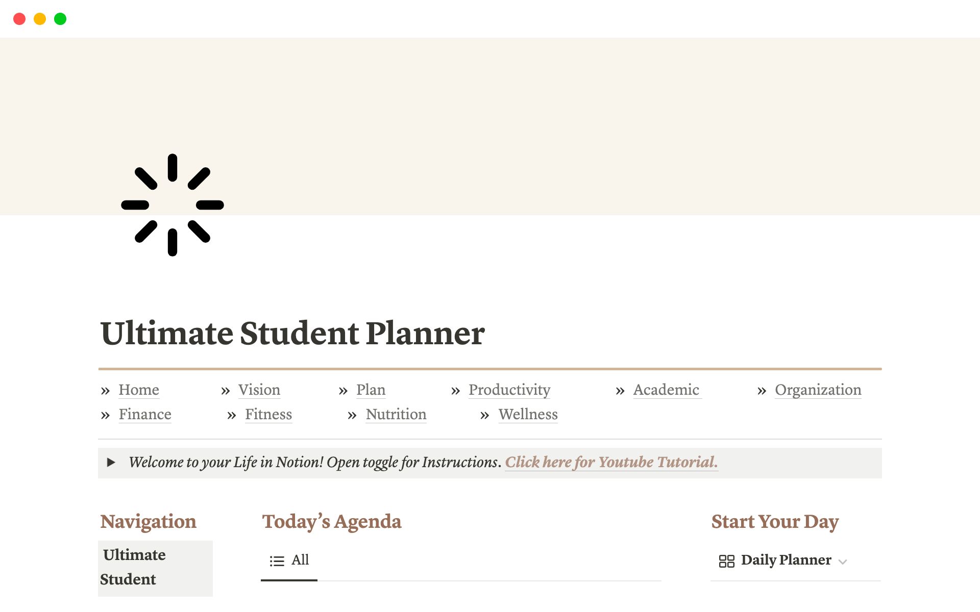 En förhandsgranskning av mallen för Ultimate Student Planner