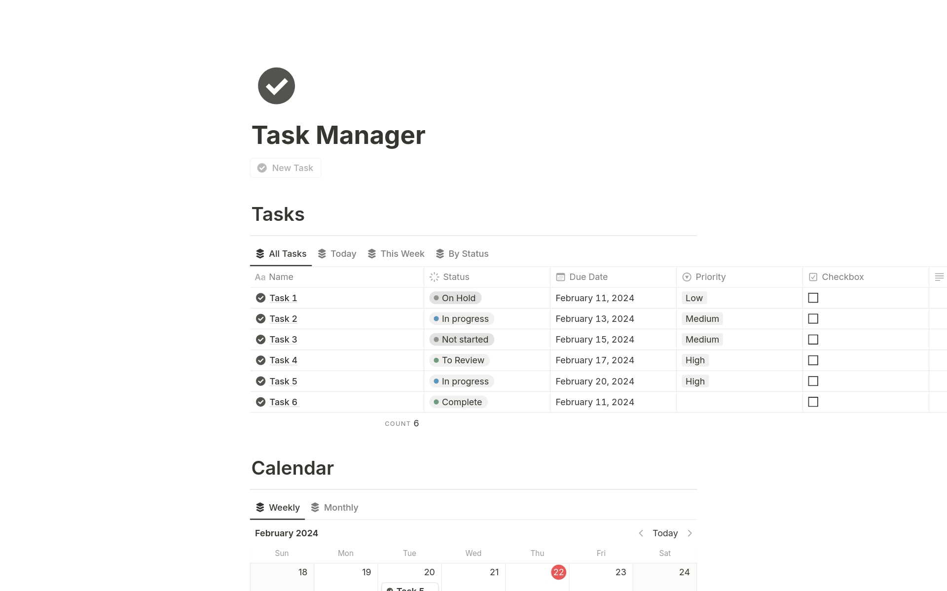 Uma prévia do modelo para Task Manager 