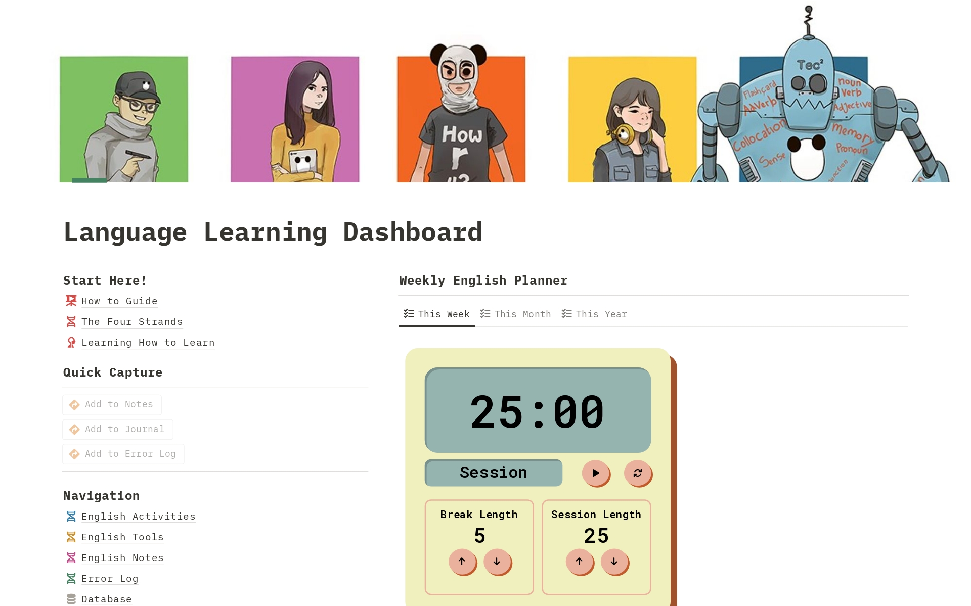 A template preview for The Language Learning Dashboard (The Riot Way)