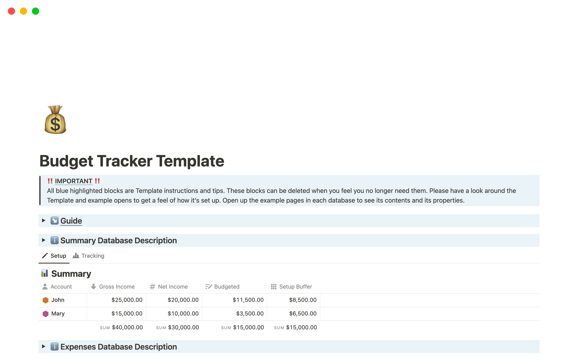 Aperçu du modèle de Budget Tracker Template