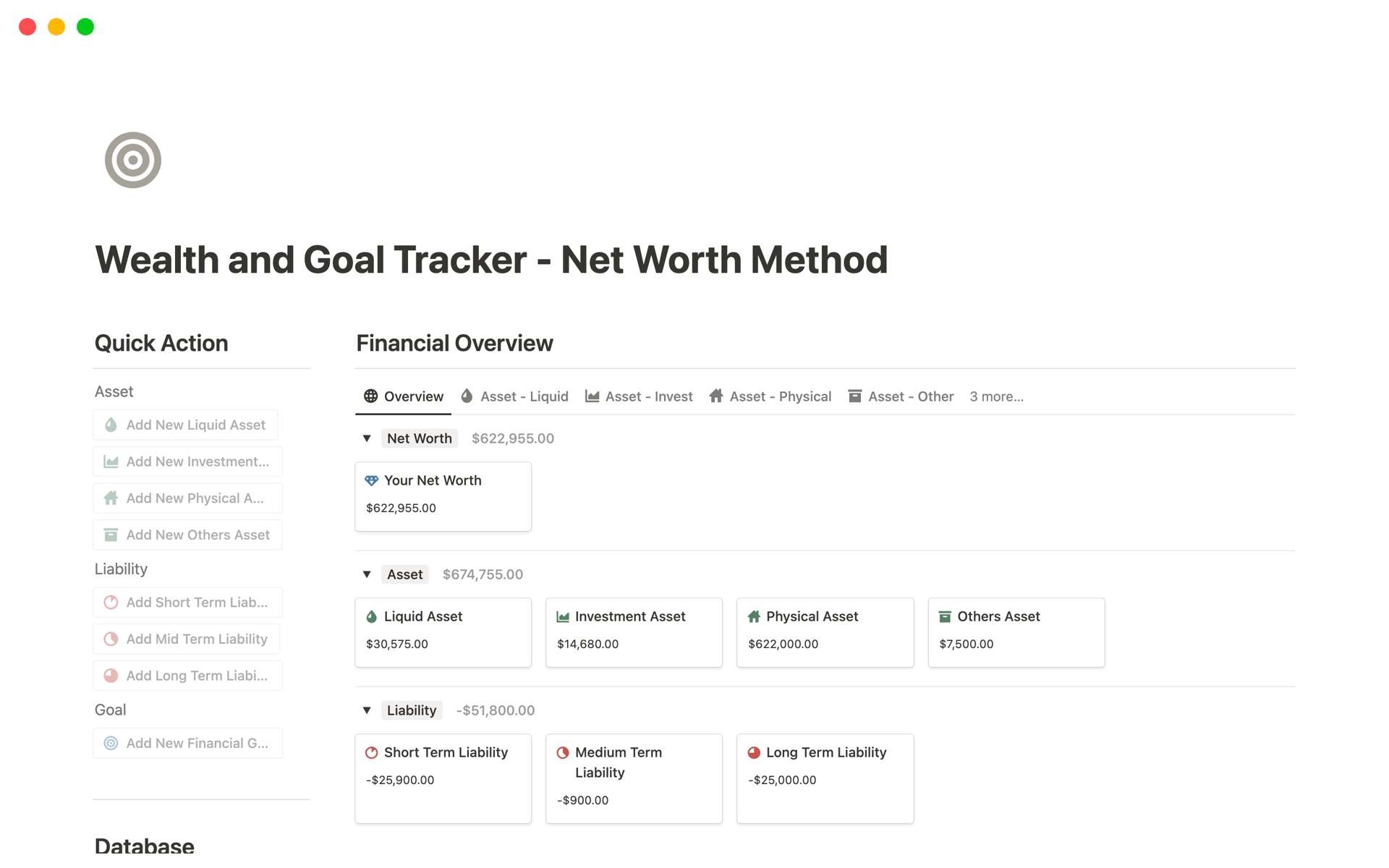 Wealth and Goal Tracker Net Worth Method by Notion for Everyday