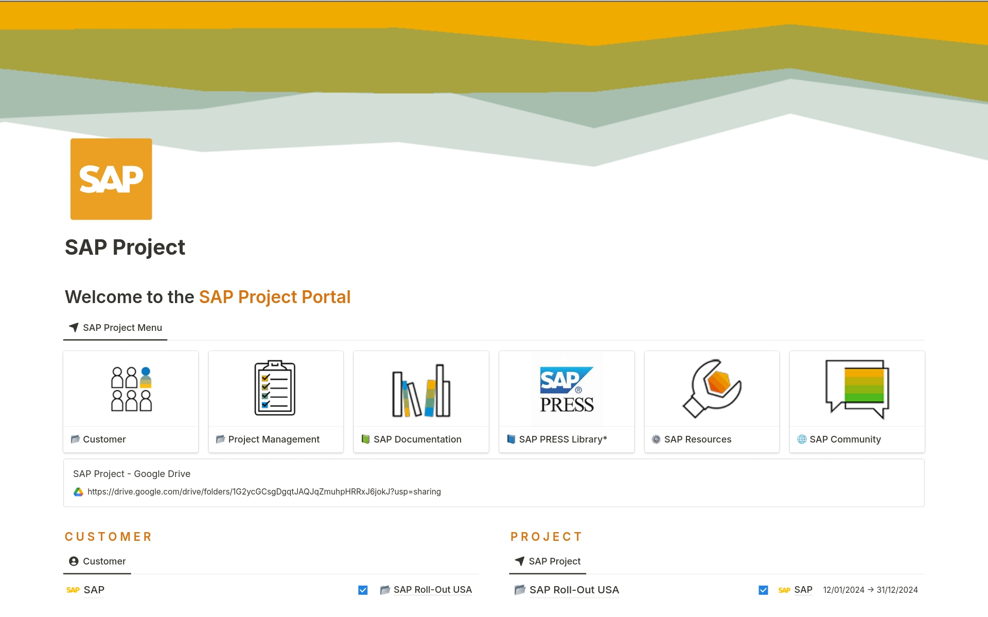 SAP Project · Capture and Organize all your SAP Documentation in one-place. 
Clients database, Project Documentation, SAP Documentation and Resources - SAP Press* Document - 
This template is updated weekly with more documents and resources.