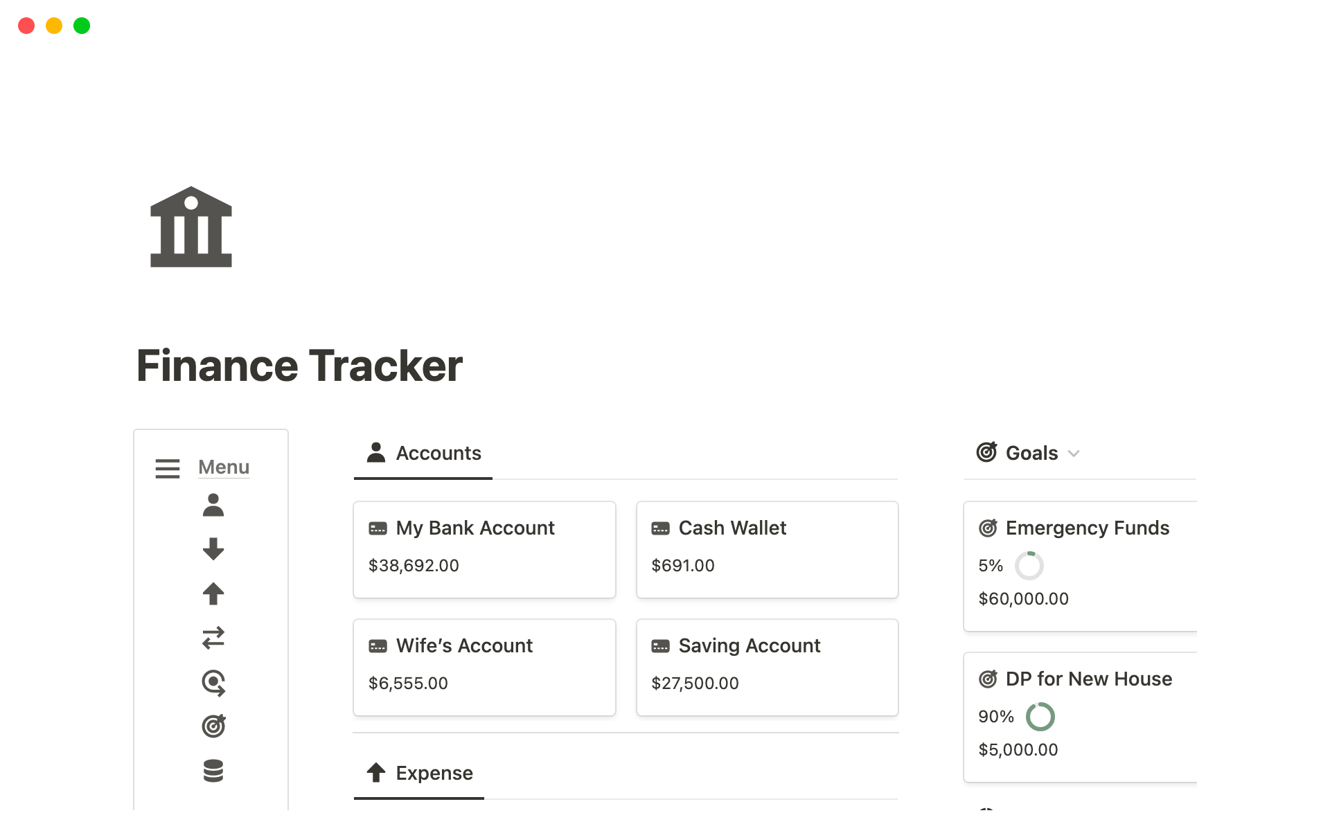 A template preview for Finance Tracker by Rosidssoy