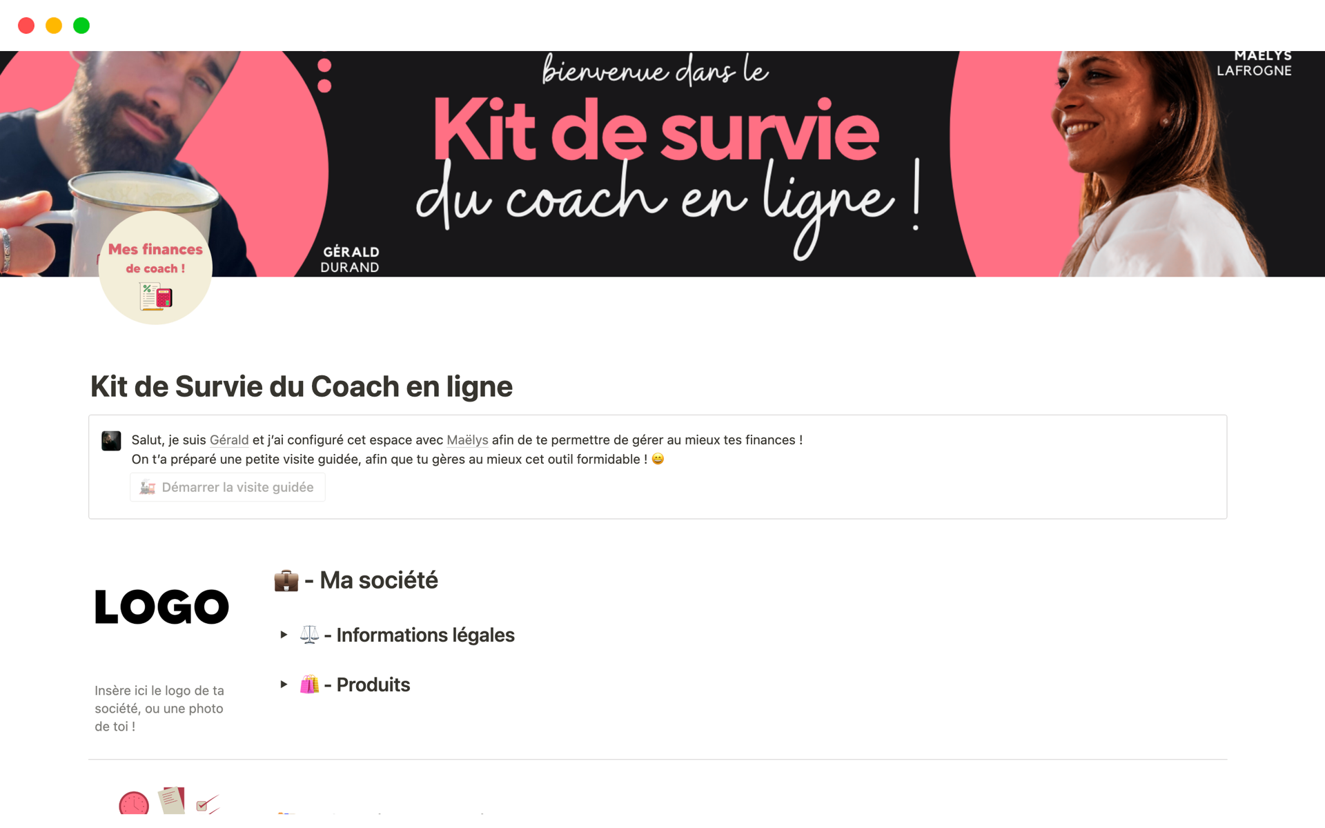 A template preview for Kit de survie du coach en ligne