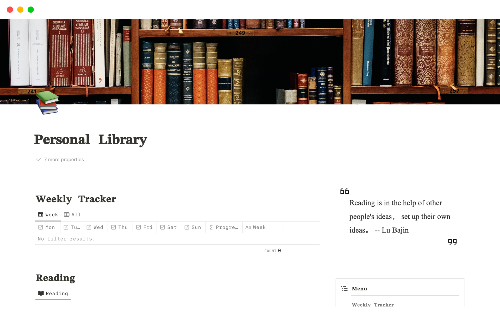 A template preview for Personal Library