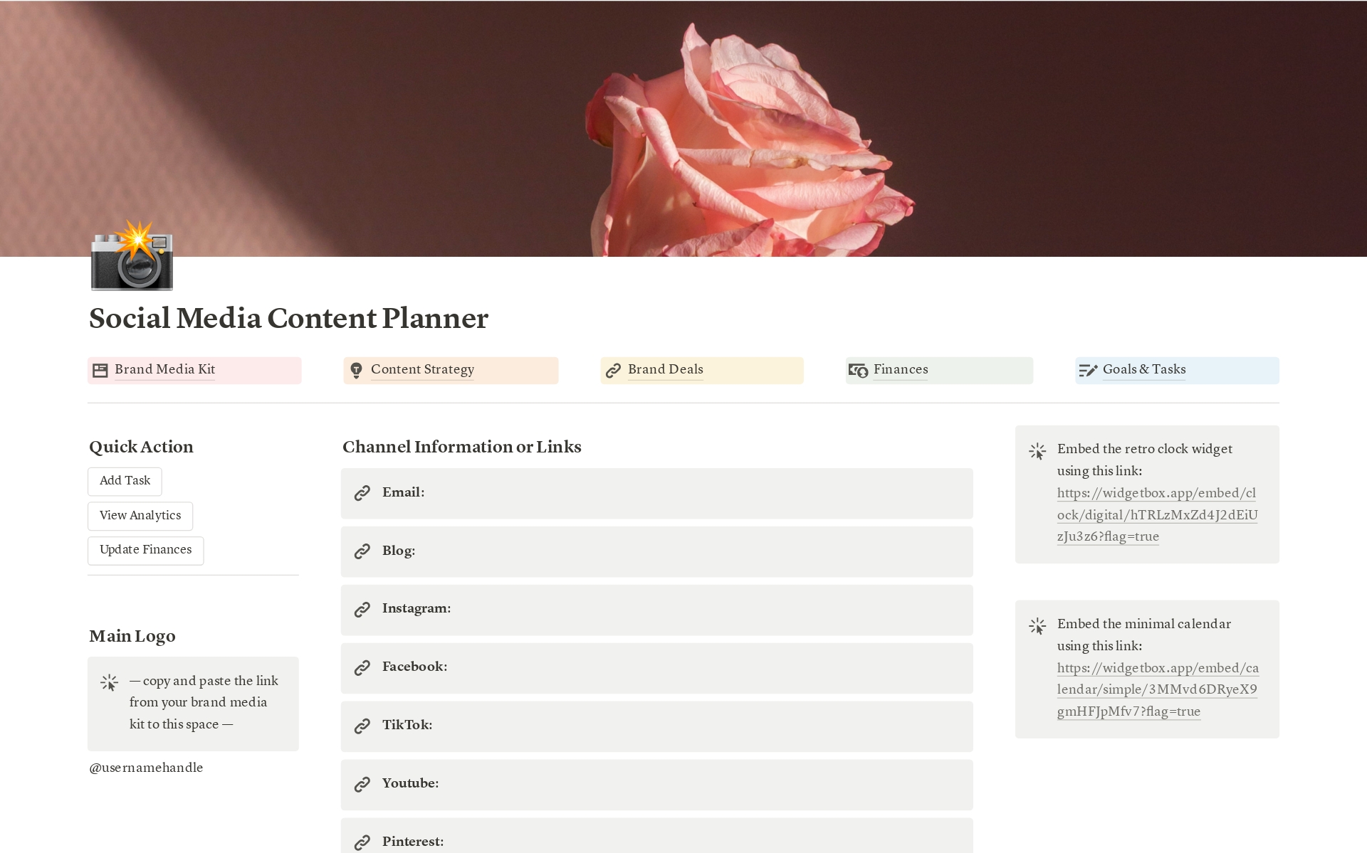 En förhandsgranskning av mallen för Social Media Content Creator Planner