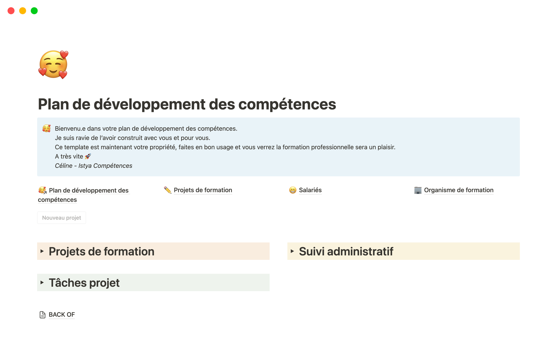A template preview for Plan de développement des compétences