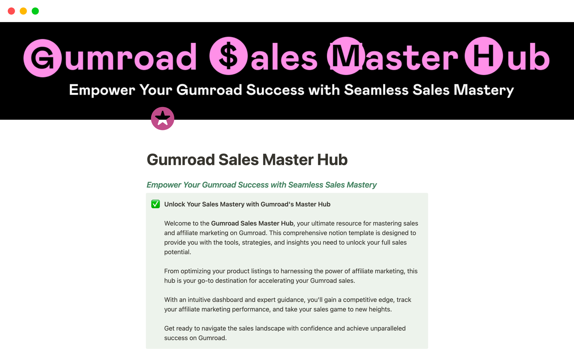 A template preview for Gumroad Sales Master Hub